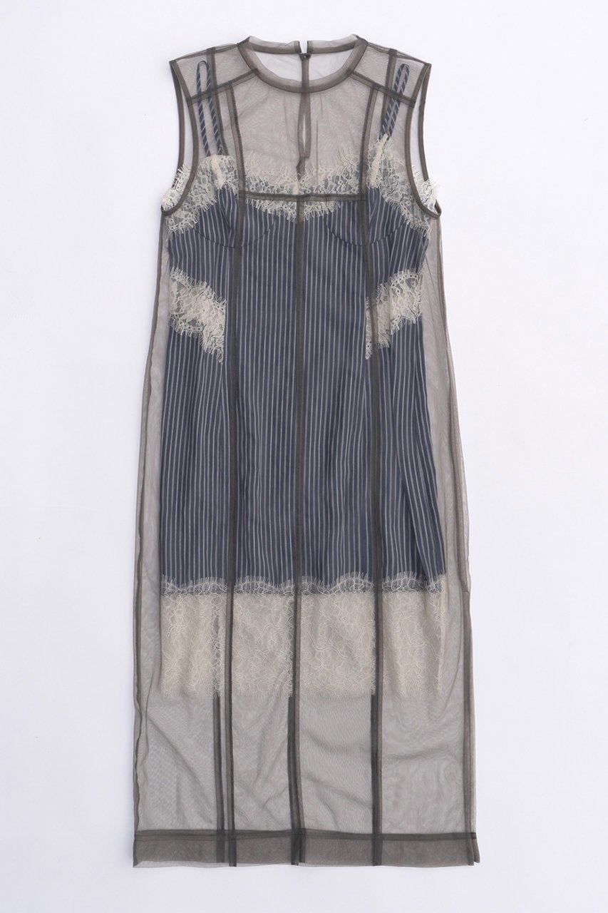 【メゾンスペシャル/MAISON SPECIAL】のTulle Layered Dress/チュールレイヤードワンピース インテリア・キッズ・メンズ・レディースファッション・服の通販 founy(ファニー) 　ファッション　Fashion　レディースファッション　Fashion for Women　ワンピース　Dresses　フォーマル・パーティードレス・結婚式用ドレス　Elegant & Casual Dresses　チュニック　Tunic Tops & Dresses　とろみ　Fluid, Flowy Fabric　キャミソール　Camisole, Spaghetti Strap Top　キュプラ　Cupro, Eco Fabric　シアー　Sheer, See-Through　ストライプ　Stripe, Striped Pattern　チュニック　Tunic, Long Top　チュール　Tulip, Tulip Motif　トレンド　Trend, Trending Now　ドッキング　Docking, Mixed Material　リボン　Ribbon, Bow　レース　Lace, Lace Fabric　ロング　Long, Long-Length　エレガント 上品　Elegant　夏　Summer　GRY(グレー)|ID: prp329100004607940 ipo3291000000032915020