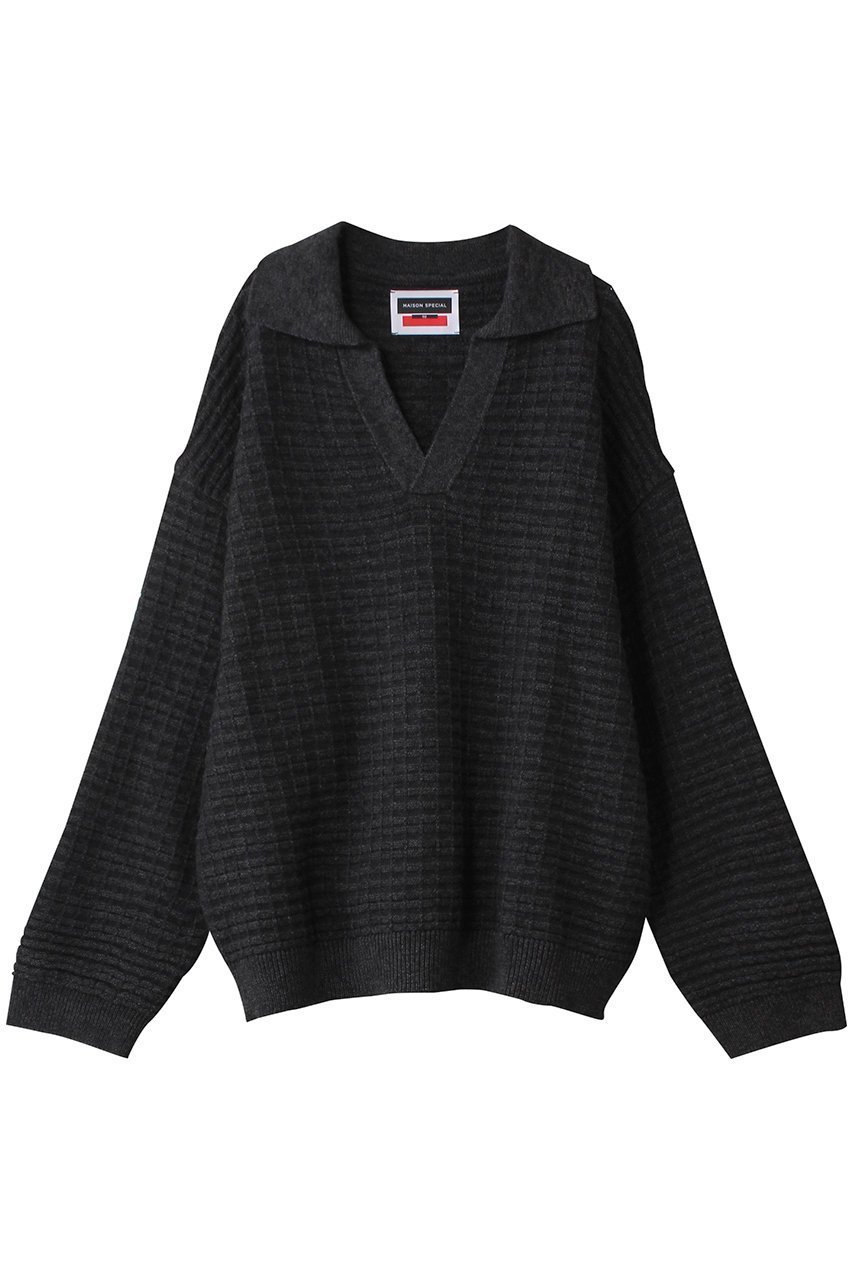 【メゾンスペシャル/MAISON SPECIAL】の【UNISEX】スラブワッフルスキッパーニットポロ インテリア・キッズ・メンズ・レディースファッション・服の通販 founy(ファニー) 　ファッション　Fashion　レディースファッション　Fashion for Women　トップス・カットソー　Cut & Sew Tops　ニット　Knit Tops & Sweaters　カジュアルプルオーバー・ニットトップス　Pullovers & Knit Tops / Casual Pullovers　ユニセックス　Unisex, Genderless　おすすめ　Recommended / Our Picks　アクリル　Acrylic Material　ハイネック　High Neck, Mock Neck　パール　Pearl, Pearl Accent　ワッフル　Waffle, Waffle Knit　BLK(ブラック)|ID: prp329100004607954 ipo3291000000032916009