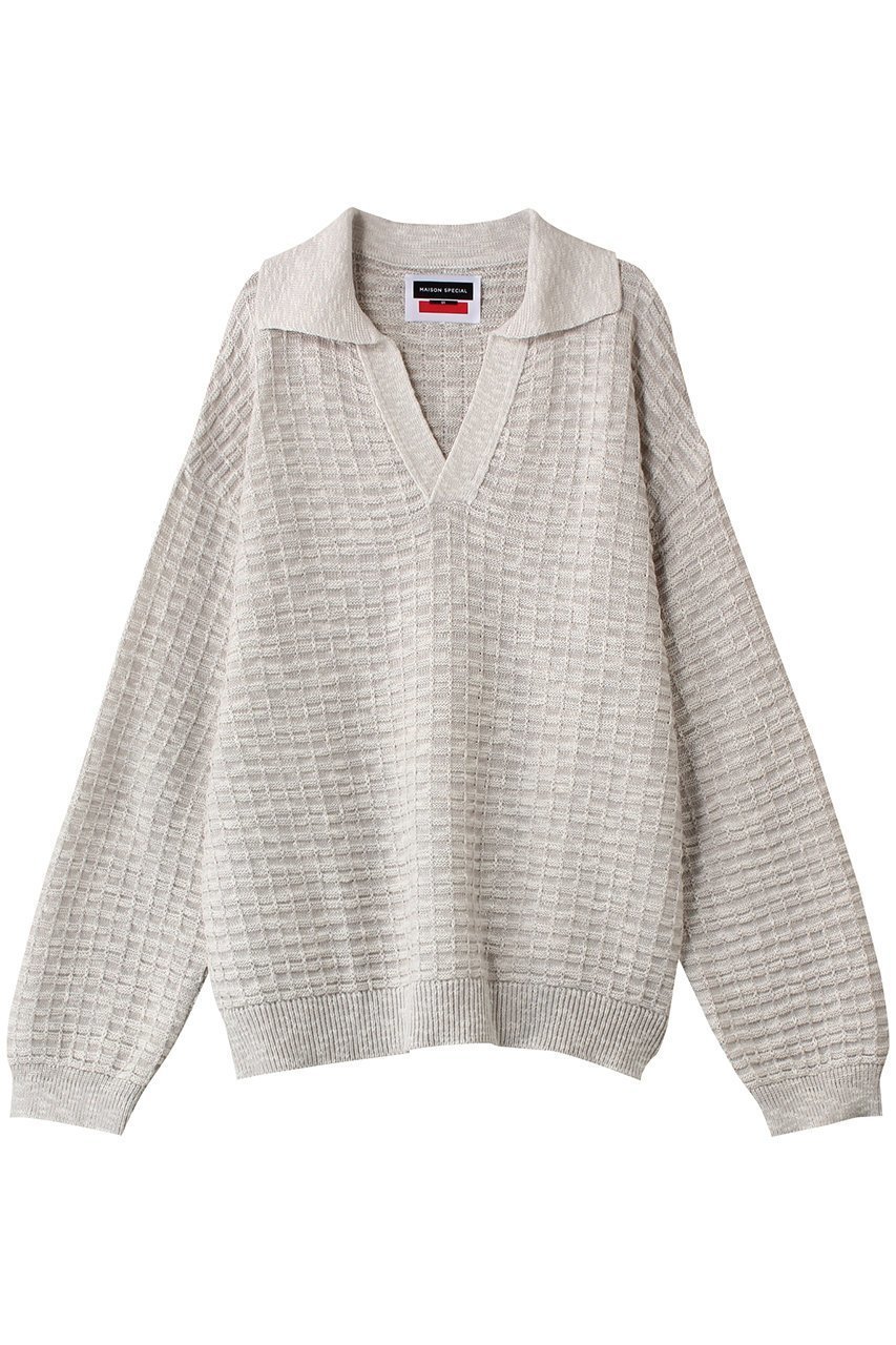 【メゾンスペシャル/MAISON SPECIAL】の【UNISEX】スラブワッフルスキッパーニットポロ インテリア・キッズ・メンズ・レディースファッション・服の通販 founy(ファニー) 　ファッション　Fashion　レディースファッション　Fashion for Women　トップス・カットソー　Cut & Sew Tops　ニット　Knit Tops & Sweaters　カジュアルプルオーバー・ニットトップス　Pullovers & Knit Tops / Casual Pullovers　ユニセックス　Unisex, Genderless　おすすめ　Recommended / Our Picks　アクリル　Acrylic Material　ハイネック　High Neck, Mock Neck　パール　Pearl, Pearl Accent　ワッフル　Waffle, Waffle Knit　G.BGE(グレーベージュ)|ID: prp329100004607954 ipo3291000000032916022