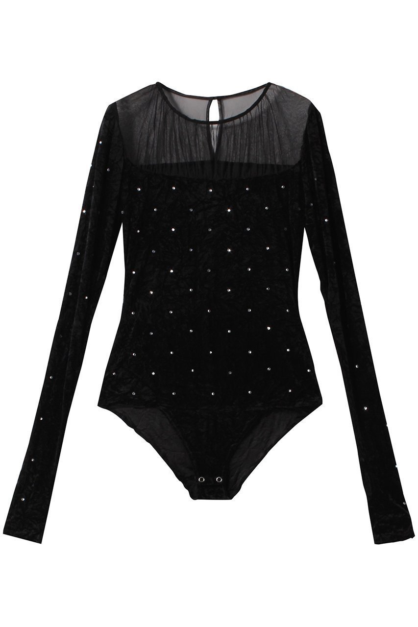 【プランク プロジェクト/PRANK PROJECT】のクリスタルベロアボディスーツ / Collage Lace Bodysuit インテリア・キッズ・メンズ・レディースファッション・服の通販 founy(ファニー) 　ファッション　Fashion　レディースファッション　Fashion for Women　トップス・カットソー　Cut & Sew Tops　シャツ・ブラウス・オフィスカジュアル　Elegant Blouses & Button-Ups　ロングTシャツ・Tシャツ　Longline T-Shirts & Tees　カットソー・ベーシックTシャツ　Cut-and-Sewn Tops / Stretch Tees & Basics　ベロアトップス　Velour Tops / Velvet-Look Items　おすすめ　Recommended / Our Picks　クラッシュ　Distressed, Crashed Style　クリスタル　Crystal, Swarovski　スリーブ　Sleeve, Long Sleeve / Short Sleeve　スーツ　Suit, Formalwear　ダウン　Down, Puffer　デニム　Denim, Jeans Material　ベロア　Velour, Soft Velvet　ロング　Long, Long-Length　BLK(ブラック)|ID: prp329100004607964 ipo3291000000036029044