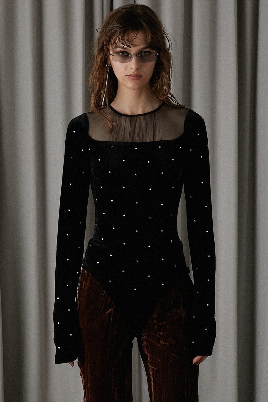 【プランク プロジェクト/PRANK PROJECT】のクリスタルベロアボディスーツ / Collage Lace Bodysuit 人気、トレンドファッション・服の通販 founy(ファニー) 　ファッション　Fashion　レディースファッション　Fashion for Women　トップス・カットソー　Cut & Sew Tops　シャツ・ブラウス・オフィスカジュアル　Elegant Blouses & Button-Ups　ロングTシャツ・Tシャツ　Longline T-Shirts & Tees　カットソー・ベーシックTシャツ　Cut-and-Sewn Tops / Stretch Tees & Basics　ベロアトップス　Velour Tops / Velvet-Look Items　おすすめ　Recommended / Our Picks　クラッシュ　Distressed, Crashed Style　クリスタル　Crystal, Swarovski　スリーブ　Sleeve, Long Sleeve / Short Sleeve　スーツ　Suit, Formalwear　ダウン　Down, Puffer　デニム　Denim, Jeans Material　ベロア　Velour, Soft Velvet　ロング　Long, Long-Length　other-6|ID: prp329100004607964 ipo3291000000036029049