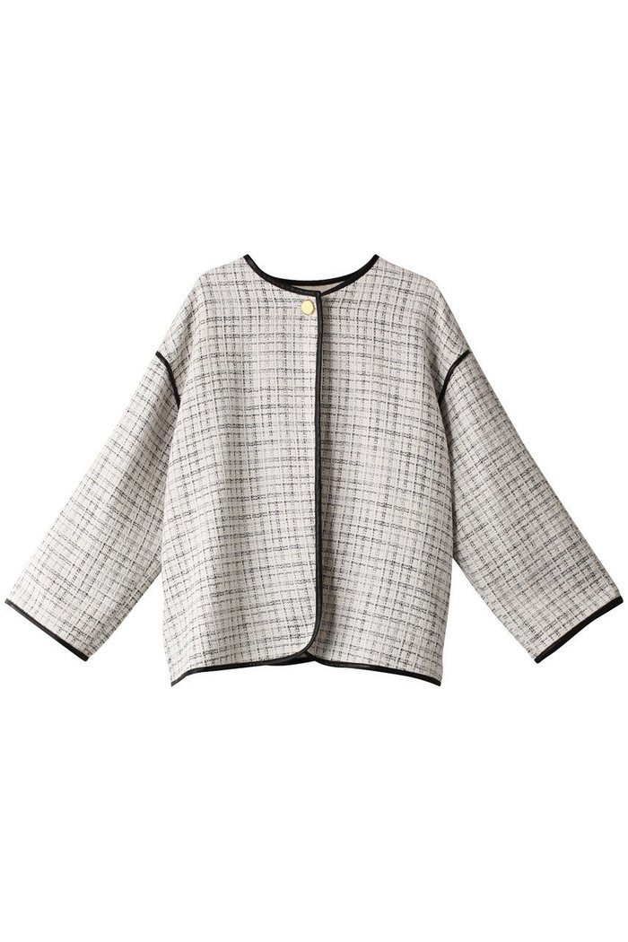 【ハウス オブ ロータス/HOUSE OF LOTUS】のモノトーンツィードノーカラージャケット インテリア・キッズ・メンズ・レディースファッション・服の通販 founy(ファニー) https://founy.com/ ファッション Fashion レディースファッション Fashion for Women アウター Coat / Outerwear Collection レディースジャケット・軽アウター Jackets ノーカラージャケット / シンプル上品コーデ Collarless Jackets イタリア Italy カーディガン Cardigan, Knitwear ジャケット Jacket, Outerwear ツイード／ツィード Choker, Choker Necklace フォルム Silhouette, Form モノトーン Monotone, Black and White 切替 Switching, Contrast Panel |ID: prp329100004607975 ipo3291000000032916990