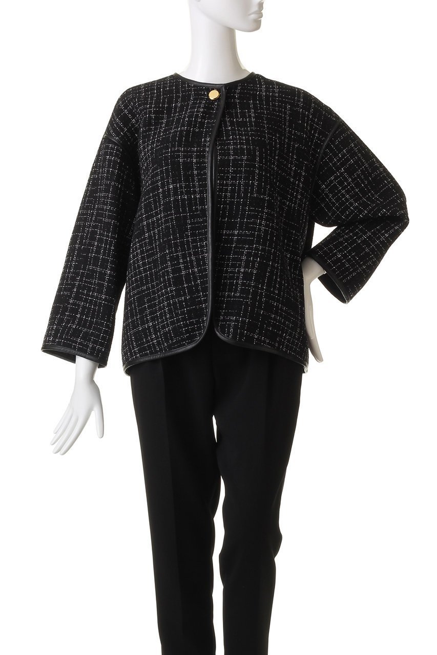 【ハウス オブ ロータス/HOUSE OF LOTUS】のモノトーンツィードノーカラージャケット 人気、トレンドファッション・服の通販 founy(ファニー) 　ファッション　Fashion　レディースファッション　Fashion for Women　アウター　Coat / Outerwear Collection　レディースジャケット・軽アウター　Jackets　ノーカラージャケット / シンプル上品コーデ　Collarless Jackets　イタリア　Italy　カーディガン　Cardigan, Knitwear　ジャケット　Jacket, Outerwear　ツイード／ツィード　Choker, Choker Necklace　フォルム　Silhouette, Form　モノトーン　Monotone, Black and White　切替　Switching, Contrast Panel　other-2|ID: prp329100004607975 ipo3291000000032917012