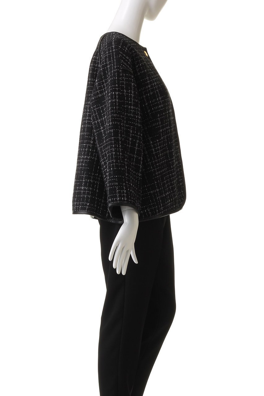 【ハウス オブ ロータス/HOUSE OF LOTUS】のモノトーンツィードノーカラージャケット 人気、トレンドファッション・服の通販 founy(ファニー) 　ファッション　Fashion　レディースファッション　Fashion for Women　アウター　Coat / Outerwear Collection　レディースジャケット・軽アウター　Jackets　ノーカラージャケット / シンプル上品コーデ　Collarless Jackets　イタリア　Italy　カーディガン　Cardigan, Knitwear　ジャケット　Jacket, Outerwear　ツイード／ツィード　Choker, Choker Necklace　フォルム　Silhouette, Form　モノトーン　Monotone, Black and White　切替　Switching, Contrast Panel　other-3|ID: prp329100004607975 ipo3291000000032917026