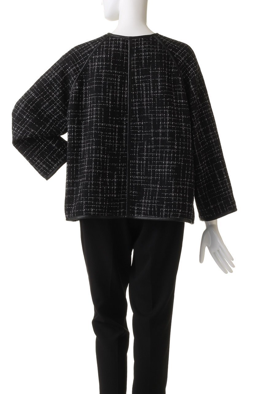 【ハウス オブ ロータス/HOUSE OF LOTUS】のモノトーンツィードノーカラージャケット 人気、トレンドファッション・服の通販 founy(ファニー) 　ファッション　Fashion　レディースファッション　Fashion for Women　アウター　Coat / Outerwear Collection　レディースジャケット・軽アウター　Jackets　ノーカラージャケット / シンプル上品コーデ　Collarless Jackets　イタリア　Italy　カーディガン　Cardigan, Knitwear　ジャケット　Jacket, Outerwear　ツイード／ツィード　Choker, Choker Necklace　フォルム　Silhouette, Form　モノトーン　Monotone, Black and White　切替　Switching, Contrast Panel　other-4|ID: prp329100004607975 ipo3291000000032917036