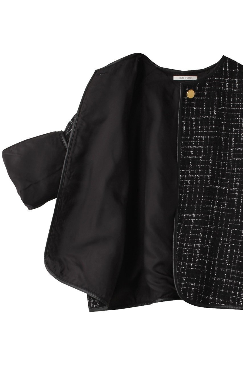 【ハウス オブ ロータス/HOUSE OF LOTUS】のモノトーンツィードノーカラージャケット 人気、トレンドファッション・服の通販 founy(ファニー) 　ファッション　Fashion　レディースファッション　Fashion for Women　アウター　Coat / Outerwear Collection　レディースジャケット・軽アウター　Jackets　ノーカラージャケット / シンプル上品コーデ　Collarless Jackets　イタリア　Italy　カーディガン　Cardigan, Knitwear　ジャケット　Jacket, Outerwear　ツイード／ツィード　Choker, Choker Necklace　フォルム　Silhouette, Form　モノトーン　Monotone, Black and White　切替　Switching, Contrast Panel　other-6|ID: prp329100004607975 ipo3291000000032917061