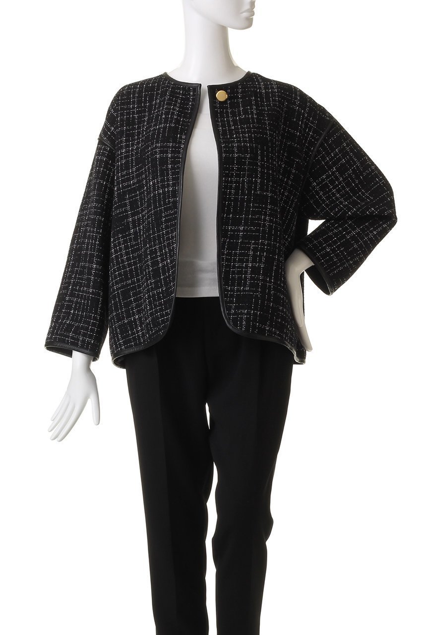 【ハウス オブ ロータス/HOUSE OF LOTUS】のモノトーンツィードノーカラージャケット 人気、トレンドファッション・服の通販 founy(ファニー) 　ファッション　Fashion　レディースファッション　Fashion for Women　アウター　Coat / Outerwear Collection　レディースジャケット・軽アウター　Jackets　ノーカラージャケット / シンプル上品コーデ　Collarless Jackets　イタリア　Italy　カーディガン　Cardigan, Knitwear　ジャケット　Jacket, Outerwear　ツイード／ツィード　Choker, Choker Necklace　フォルム　Silhouette, Form　モノトーン　Monotone, Black and White　切替　Switching, Contrast Panel　other-7|ID: prp329100004607975 ipo3291000000032917072