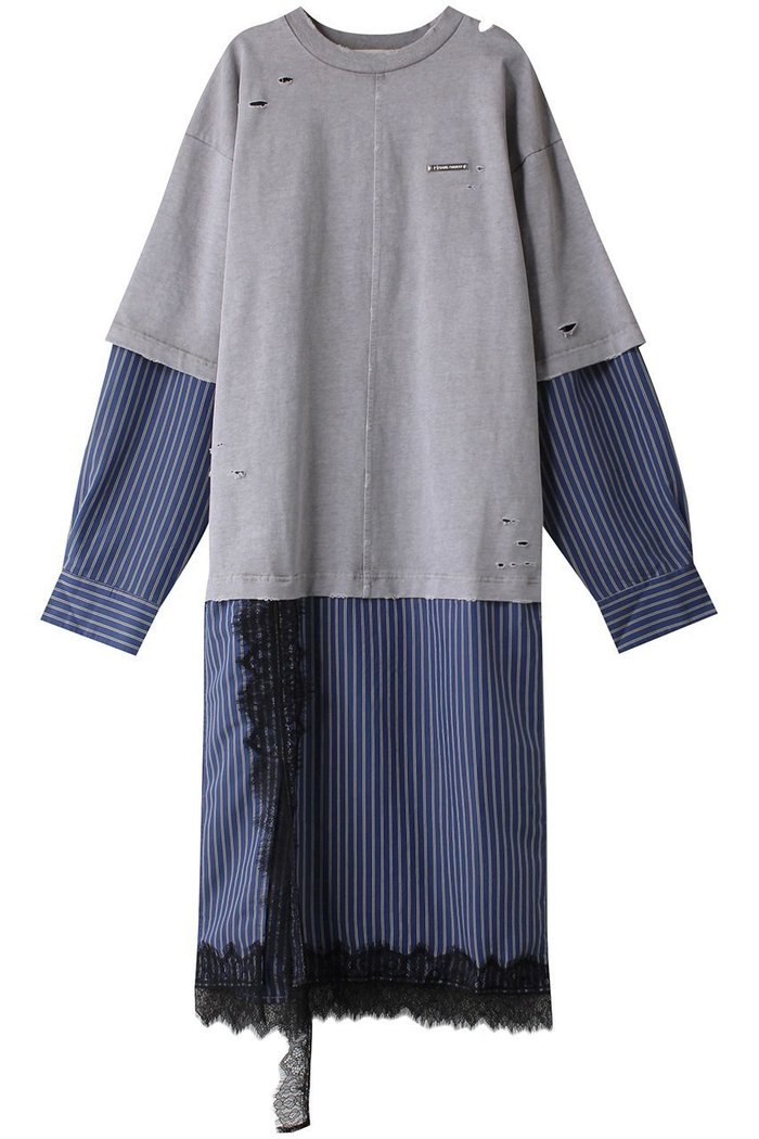 【プランク プロジェクト/PRANK PROJECT】のダメージTレイヤードシャツワンピース / Damaged Tee Layered Shirt One Piece インテリア・キッズ・メンズ・レディースファッション・服の通販 founy(ファニー) https://founy.com/ ファッション Fashion レディースファッション Fashion for Women ワンピース Dresses シャツワンピース / 1枚で着映えコーデ Shirt Dresses チュニック Tunic Tops & Dresses カットソー Cut and Sewn Top ストライプ Stripe, Striped Pattern ダメージ Distressed, Destroyed チュニック Tunic, Long Top ドッキング Docking, Mixed Material レース Lace, Lace Fabric ロング Long, Long-Length ヴィンテージ Vintage Style エレガント 上品 Elegant |ID: prp329100004608050 ipo3291000000032919582