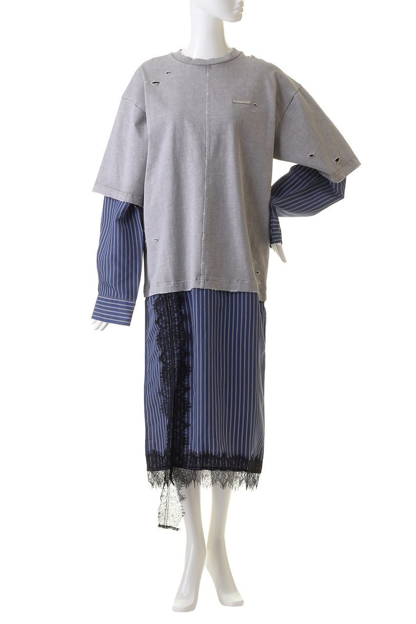 【プランク プロジェクト/PRANK PROJECT】のダメージTレイヤードシャツワンピース / Damaged Tee Layered Shirt One Piece 人気、トレンドファッション・服の通販 founy(ファニー) 　ファッション　Fashion　レディースファッション　Fashion for Women　ワンピース　Dresses　シャツワンピース / 1枚で着映えコーデ　Shirt Dresses　チュニック　Tunic Tops & Dresses　カットソー　Cut and Sewn Top　ストライプ　Stripe, Striped Pattern　ダメージ　Distressed, Destroyed　チュニック　Tunic, Long Top　ドッキング　Docking, Mixed Material　レース　Lace, Lace Fabric　ロング　Long, Long-Length　ヴィンテージ　Vintage Style　エレガント 上品　Elegant　other-2|ID: prp329100004608050 ipo3291000000032919622
