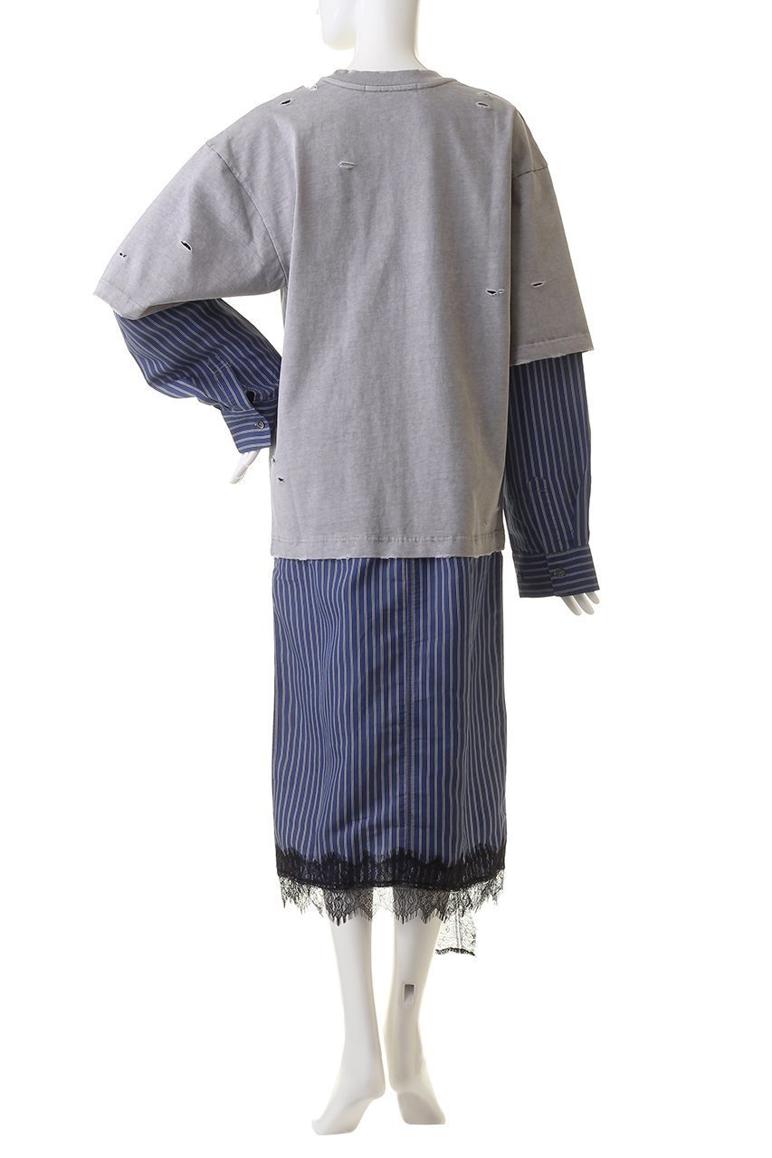 【プランク プロジェクト/PRANK PROJECT】のダメージTレイヤードシャツワンピース / Damaged Tee Layered Shirt One Piece 人気、トレンドファッション・服の通販 founy(ファニー) 　ファッション　Fashion　レディースファッション　Fashion for Women　ワンピース　Dresses　シャツワンピース / 1枚で着映えコーデ　Shirt Dresses　チュニック　Tunic Tops & Dresses　カットソー　Cut and Sewn Top　ストライプ　Stripe, Striped Pattern　ダメージ　Distressed, Destroyed　チュニック　Tunic, Long Top　ドッキング　Docking, Mixed Material　レース　Lace, Lace Fabric　ロング　Long, Long-Length　ヴィンテージ　Vintage Style　エレガント 上品　Elegant　other-4|ID: prp329100004608050 ipo3291000000032919641
