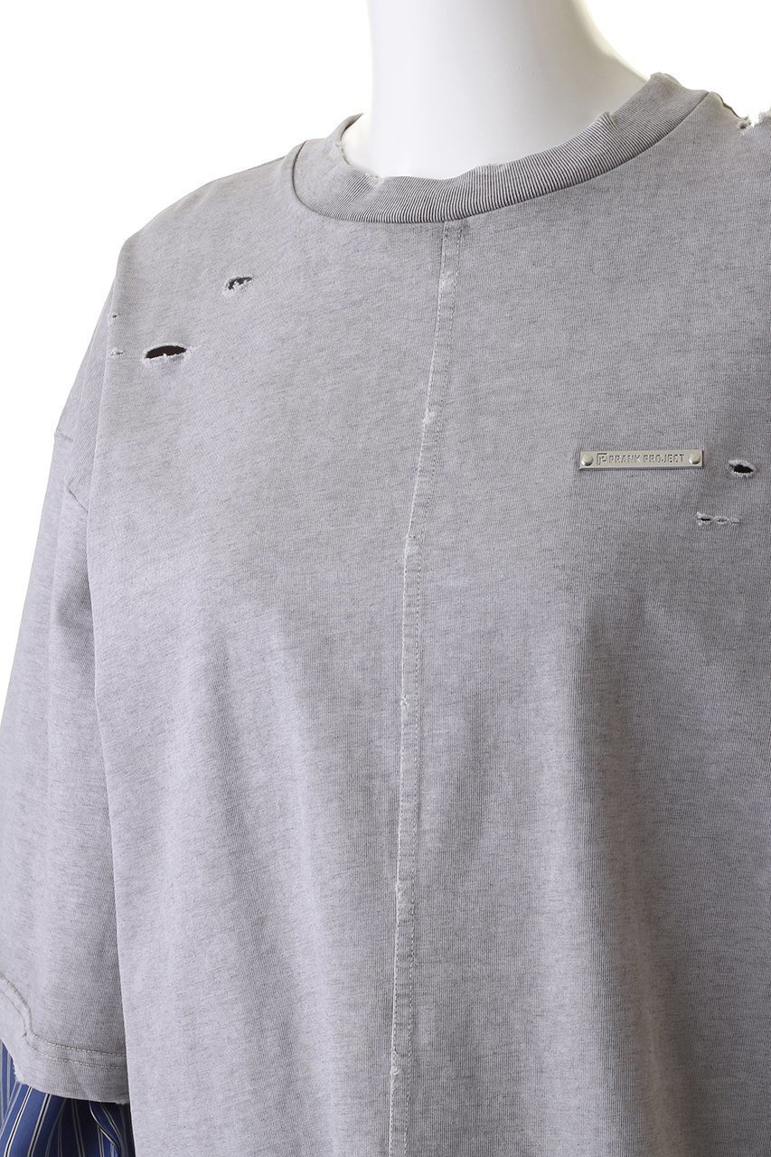 【プランク プロジェクト/PRANK PROJECT】のダメージTレイヤードシャツワンピース / Damaged Tee Layered Shirt One Piece 人気、トレンドファッション・服の通販 founy(ファニー) 　ファッション　Fashion　レディースファッション　Fashion for Women　ワンピース　Dresses　シャツワンピース / 1枚で着映えコーデ　Shirt Dresses　チュニック　Tunic Tops & Dresses　カットソー　Cut and Sewn Top　ストライプ　Stripe, Striped Pattern　ダメージ　Distressed, Destroyed　チュニック　Tunic, Long Top　ドッキング　Docking, Mixed Material　レース　Lace, Lace Fabric　ロング　Long, Long-Length　ヴィンテージ　Vintage Style　エレガント 上品　Elegant　other-5|ID: prp329100004608050 ipo3291000000032919650