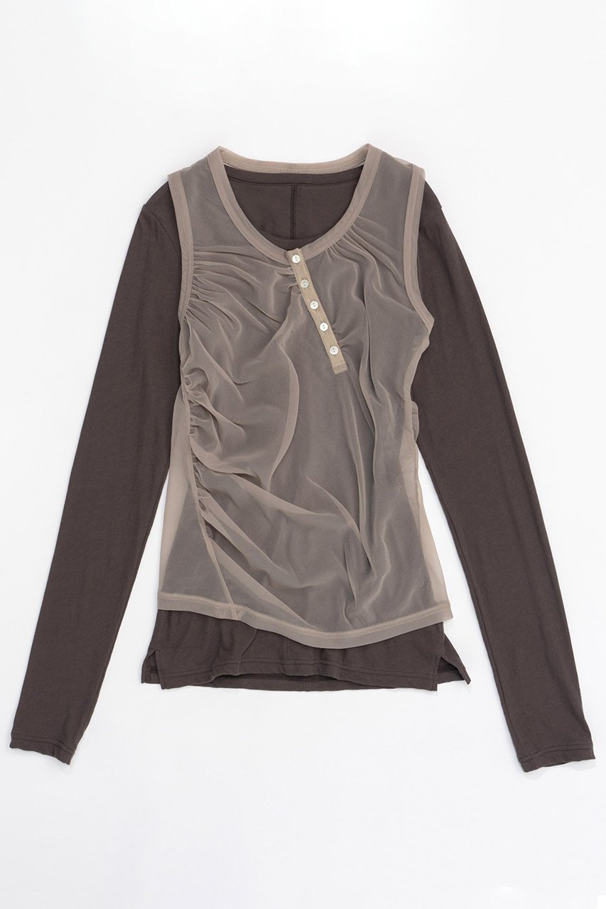 【メゾンスペシャル/MAISON SPECIAL】のHenry Neck Tank Top Layered Tops/ヘンリータンクレイヤードトップス インテリア・キッズ・メンズ・レディースファッション・服の通販 founy(ファニー) 　ファッション　Fashion　レディースファッション　Fashion for Women　トップス・カットソー　Cut & Sew Tops　シャツ・ブラウス・オフィスカジュアル　Elegant Blouses & Button-Ups　ロングTシャツ・Tシャツ　Longline T-Shirts & Tees　カットソー・ベーシックTシャツ　Cut-and-Sewn Tops / Stretch Tees & Basics　エアリー　Airy Texture　カットソー　Cut and Sewn Top　ギャザー　Gathered, Ruffled　シンプル　Simple, Minimal　スリーブ　Sleeve, Long Sleeve / Short Sleeve　タンク　Tank Top, Sleeveless Top　長袖　Long Sleeve, Full Sleeve　ロング　Long, Long-Length　BGE(ベージュ)|ID: prp329100004608065 ipo3291000000032920114