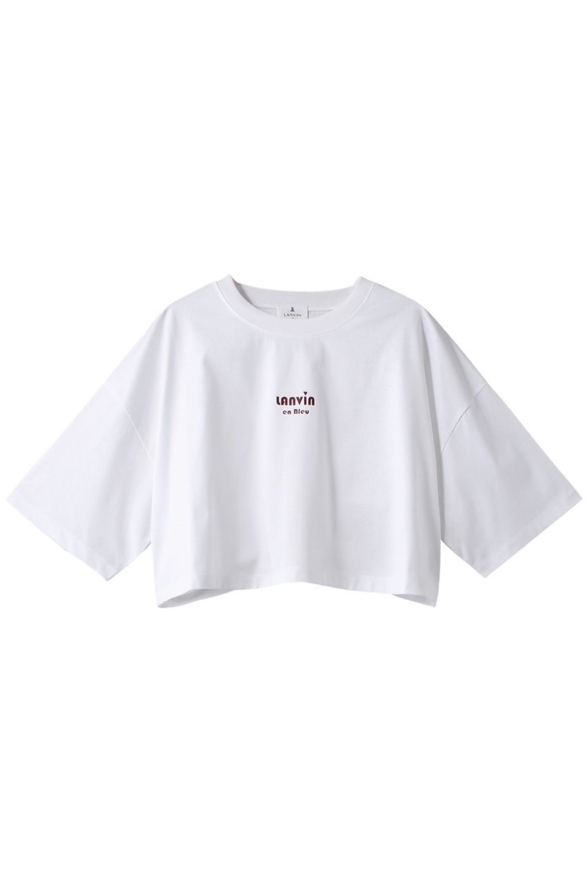 【ランバン オン ブルー/LANVIN en Bleu】のクロップドワンポイントプリントTシャツ インテリア・キッズ・メンズ・レディースファッション・服の通販 founy(ファニー) 　ファッション　Fashion　レディースファッション　Fashion for Women　トップス・カットソー　Cut & Sew Tops　シャツ・ブラウス・オフィスカジュアル　Elegant Blouses & Button-Ups　ロングTシャツ・Tシャツ　Longline T-Shirts & Tees　カットソー・ベーシックTシャツ　Cut-and-Sewn Tops / Stretch Tees & Basics　クロップド　Cropped, Short Length　ショート　Short, Short Length　シンプル　Simple, Minimal　スリーブ　Sleeve, Long Sleeve / Short Sleeve　トレンド　Trend, Trending Now　フロント　Front, Front Design　オフホワイト|ID: prp329100004608071 ipo3291000000032920196