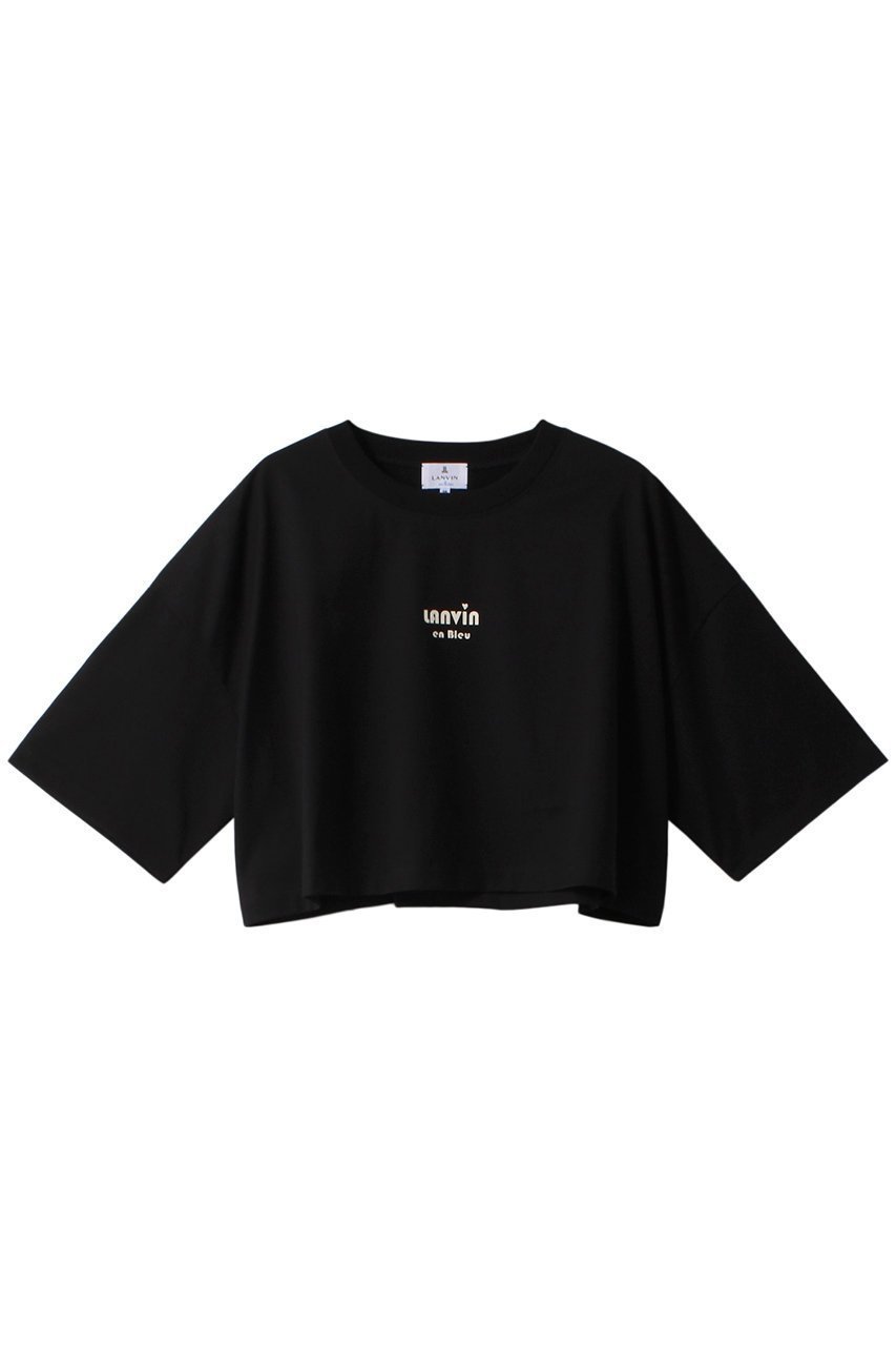 【ランバン オン ブルー/LANVIN en Bleu】のクロップドワンポイントプリントTシャツ インテリア・キッズ・メンズ・レディースファッション・服の通販 founy(ファニー) 　ファッション　Fashion　レディースファッション　Fashion for Women　トップス・カットソー　Cut & Sew Tops　シャツ・ブラウス・オフィスカジュアル　Elegant Blouses & Button-Ups　ロングTシャツ・Tシャツ　Longline T-Shirts & Tees　カットソー・ベーシックTシャツ　Cut-and-Sewn Tops / Stretch Tees & Basics　クロップド　Cropped, Short Length　ショート　Short, Short Length　シンプル　Simple, Minimal　スリーブ　Sleeve, Long Sleeve / Short Sleeve　トレンド　Trend, Trending Now　フロント　Front, Front Design　ブラック|ID: prp329100004608071 ipo3291000000032920204