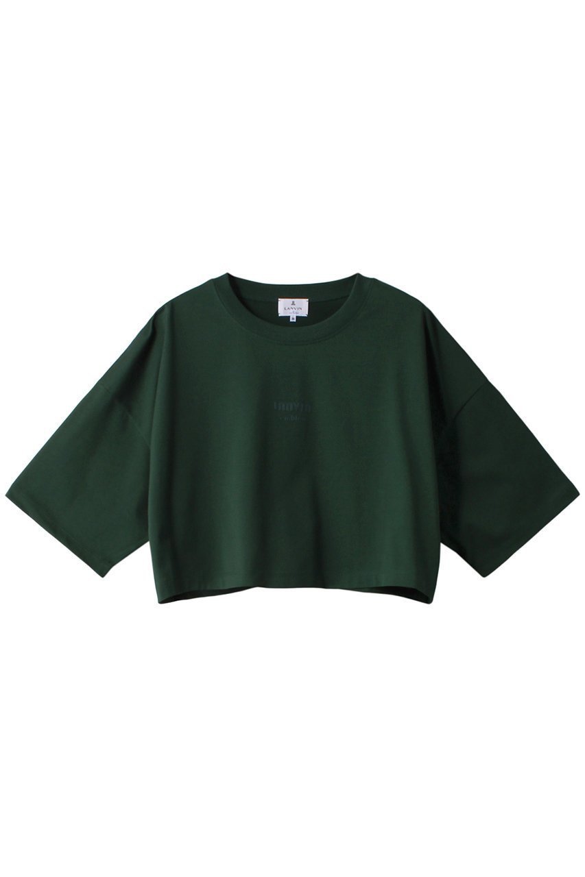 【ランバン オン ブルー/LANVIN en Bleu】のクロップドワンポイントプリントTシャツ インテリア・キッズ・メンズ・レディースファッション・服の通販 founy(ファニー) 　ファッション　Fashion　レディースファッション　Fashion for Women　トップス・カットソー　Cut & Sew Tops　シャツ・ブラウス・オフィスカジュアル　Elegant Blouses & Button-Ups　ロングTシャツ・Tシャツ　Longline T-Shirts & Tees　カットソー・ベーシックTシャツ　Cut-and-Sewn Tops / Stretch Tees & Basics　クロップド　Cropped, Short Length　ショート　Short, Short Length　シンプル　Simple, Minimal　スリーブ　Sleeve, Long Sleeve / Short Sleeve　トレンド　Trend, Trending Now　フロント　Front, Front Design　グリーン|ID: prp329100004608071 ipo3291000000032920214