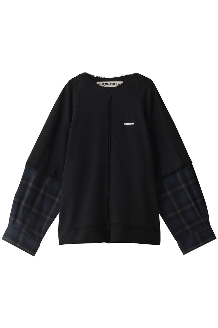 【プランク プロジェクト/PRANK PROJECT】のシャツレイヤードスウェット / Shirt Layered Sweatshirt インテリア・キッズ・メンズ・レディースファッション・服の通販 founy(ファニー) 　ファッション　Fashion　レディースファッション　Fashion for Women　トップス・カットソー　Cut & Sew Tops　シャツ・ブラウス・オフィスカジュアル　Elegant Blouses & Button-Ups　レディースパーカー・カジュアルフーディー　Casual Hoodies & Sweatshirts　ロングTシャツ・Tシャツ　Longline T-Shirts & Tees　スウェット・クルーネックトップス　Sweatshirts & Crewnecks / Relaxed Fit Sweat Tops　カットソー・ベーシックTシャツ　Cut-and-Sewn Tops / Stretch Tees & Basics　スウェット / スエット　Sweatshirt, Sweatwear　チェック　Check, Plaid, Tartan　BLK(ブラック)|ID: prp329100004608077 ipo3291000000032920435
