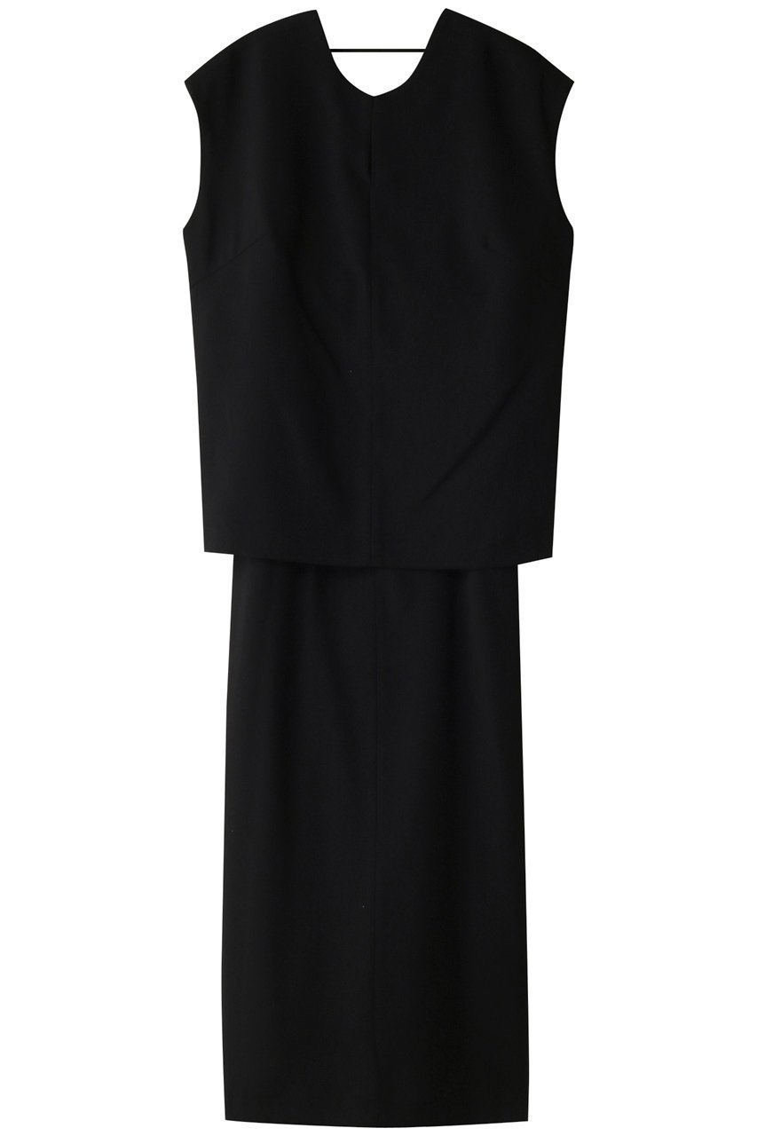 【クラネ/CLANE】のLAYERED BACK OPEN ONE PIECE/ワンピース インテリア・キッズ・メンズ・レディースファッション・服の通販 founy(ファニー) 　ファッション　Fashion　レディースファッション　Fashion for Women　ワンピース　Dresses　チュニック　Tunic Tops & Dresses　エレガント 上品　Elegant　ストレート　Straight, Straight Cut　チュニック　Tunic, Long Top　パーティ　Party, Party Style　ロング　Long, Long-Length　BLACK|ID: prp329100004608083 ipo3291000000032920655