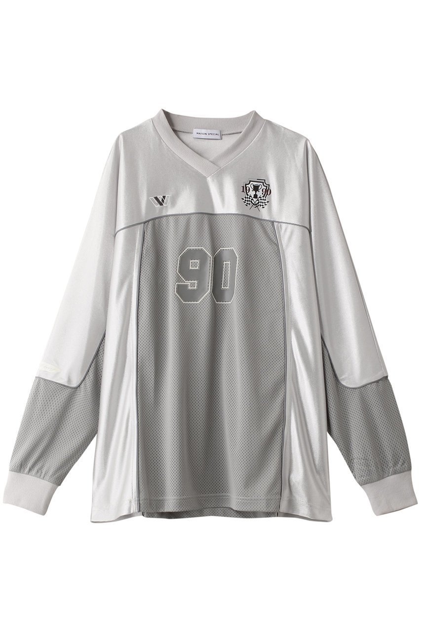 【メゾンスペシャル/MAISON SPECIAL】の90 s Uniform Long Sleeve T-shirt/90 sユニフォームロンTEE インテリア・キッズ・メンズ・レディースファッション・服の通販 founy(ファニー) 　ファッション　Fashion　レディースファッション　Fashion for Women　トップス・カットソー　Cut & Sew Tops　シャツ・ブラウス・オフィスカジュアル　Elegant Blouses & Button-Ups　ロングTシャツ・Tシャツ　Longline T-Shirts & Tees　カットソー・ベーシックTシャツ　Cut-and-Sewn Tops / Stretch Tees & Basics　インナー　Innerwear　ジャケット　Jacket, Outerwear　ストレッチ　Stretch, Stretchy Fabric　スポーティ　Sporty, Casual Athletic　スリーブ　Sleeve, Long Sleeve / Short Sleeve　定番　Standard, Basic Item　パイピング　Piping, Trim Design　フロント　Front, Front Design　ブロッキング　Color Blocking, Panel Design　プリント　Print, Printed Pattern　メッシュ　Mesh, Net Fabric　ロング　Long, Long-Length　おすすめ　Recommended / Our Picks　GRY(グレー)|ID: prp329100004608084 ipo3291000000032920656