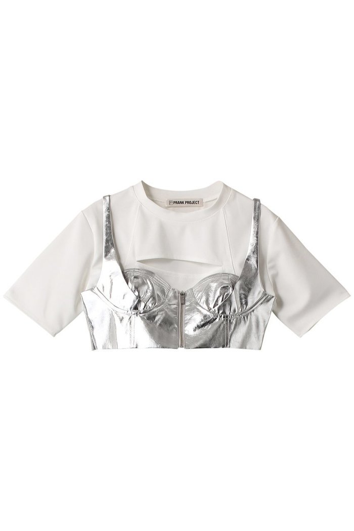 【プランク プロジェクト/PRANK PROJECT】のコルセットビスチェレイヤードTEE / Corset Bustiered Layered TEE インテリア・キッズ・メンズ・レディースファッション・服の通販 founy(ファニー) https://founy.com/ ファッション Fashion レディースファッション Fashion for Women トップス・カットソー Cut & Sew Tops シャツ・ブラウス・オフィスカジュアル Elegant Blouses & Button-Ups ロングTシャツ・Tシャツ Longline T-Shirts & Tees カットソー・ベーシックTシャツ Cut-and-Sewn Tops / Stretch Tees & Basics ビスチェ Bustiers & Corset Tops / Layered Bustier Style カッティング Cutting Detail カットソー Cut and Sewn Top ショート Short, Short Length シルバー Silver, Metallic Silver スリーブ Sleeve, Long Sleeve / Short Sleeve ビスチェ Bustier, Corset Top フェイクレザー Faux Leather, PU Leather |ID: prp329100004608090 ipo3291000000032920983