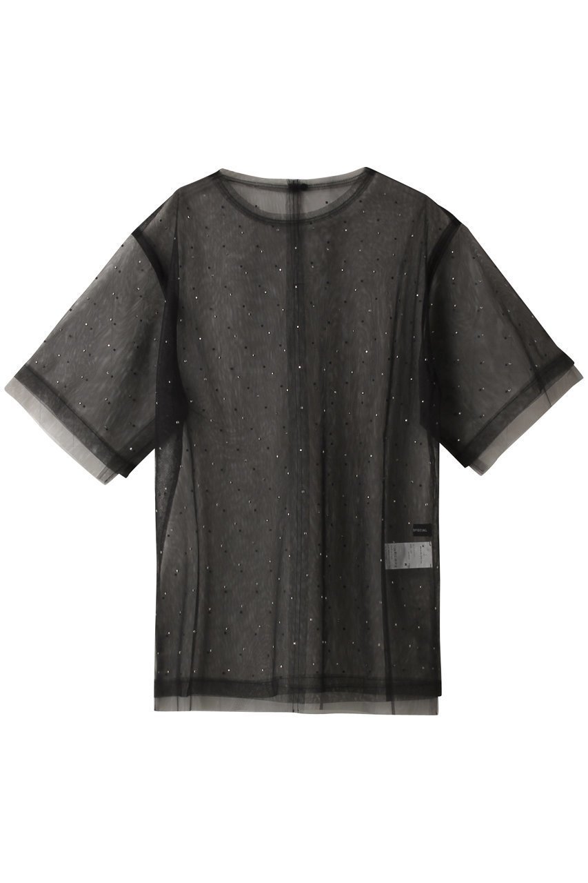 【メゾンスペシャル/MAISON SPECIAL】のGlitter Tulle Oversized T-shirt/キラキラチュールオーバーTシャツ インテリア・キッズ・メンズ・レディースファッション・服の通販 founy(ファニー) 　ファッション　Fashion　レディースファッション　Fashion for Women　トップス・カットソー　Cut & Sew Tops　シャツ・ブラウス・オフィスカジュアル　Elegant Blouses & Button-Ups　ロングTシャツ・Tシャツ　Longline T-Shirts & Tees　カットソー・ベーシックTシャツ　Cut-and-Sewn Tops / Stretch Tees & Basics　おすすめ　Recommended / Our Picks　キャミソール　Camisole, Spaghetti Strap Top　ショート　Short, Short Length　ストーン　Stone, Gem-Like　スリーブ　Sleeve, Long Sleeve / Short Sleeve　タンク　Tank Top, Sleeveless Top　チュール　Tulip, Tulip Motif　BLK(ブラック)|ID: prp329100004608102 ipo3291000000032921723