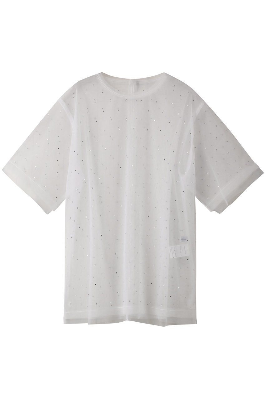 【メゾンスペシャル/MAISON SPECIAL】のGlitter Tulle Oversized T-shirt/キラキラチュールオーバーTシャツ インテリア・キッズ・メンズ・レディースファッション・服の通販 founy(ファニー) 　ファッション　Fashion　レディースファッション　Fashion for Women　トップス・カットソー　Cut & Sew Tops　シャツ・ブラウス・オフィスカジュアル　Elegant Blouses & Button-Ups　ロングTシャツ・Tシャツ　Longline T-Shirts & Tees　カットソー・ベーシックTシャツ　Cut-and-Sewn Tops / Stretch Tees & Basics　おすすめ　Recommended / Our Picks　キャミソール　Camisole, Spaghetti Strap Top　ショート　Short, Short Length　ストーン　Stone, Gem-Like　スリーブ　Sleeve, Long Sleeve / Short Sleeve　タンク　Tank Top, Sleeveless Top　チュール　Tulip, Tulip Motif　WHT(ホワイト)|ID: prp329100004608102 ipo3291000000032921732