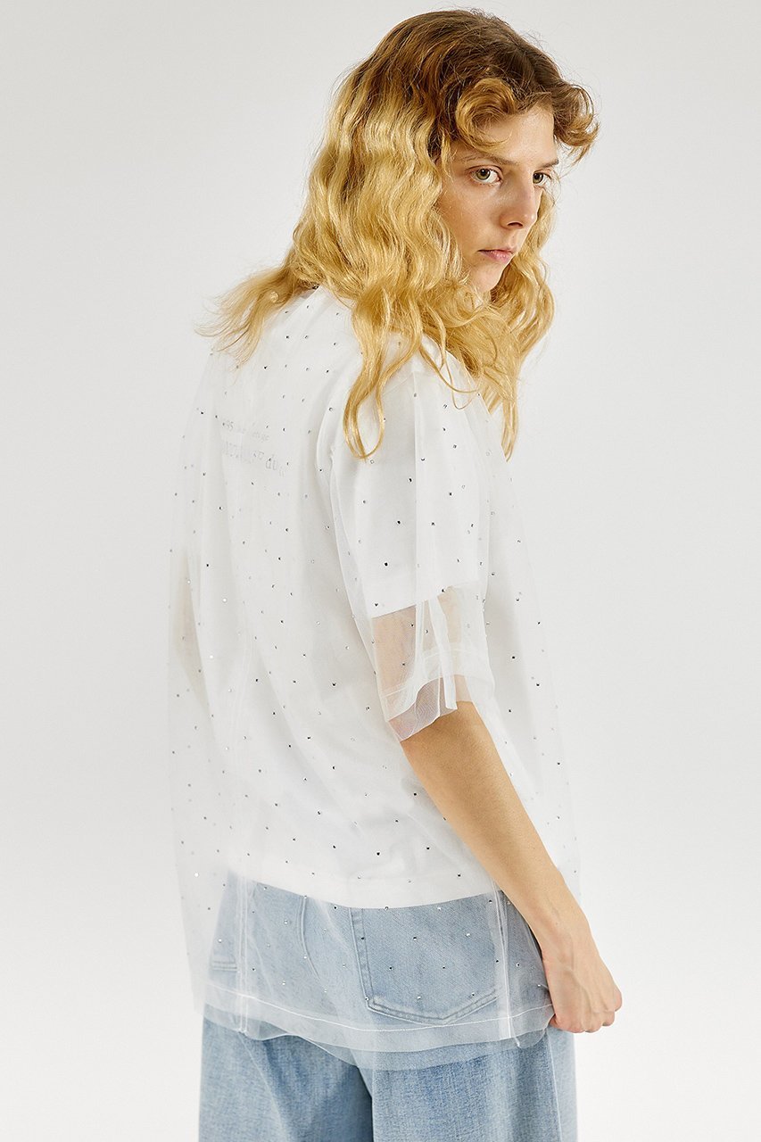 【メゾンスペシャル/MAISON SPECIAL】のGlitter Tulle Oversized T-shirt/キラキラチュールオーバーTシャツ 人気、トレンドファッション・服の通販 founy(ファニー) 　ファッション　Fashion　レディースファッション　Fashion for Women　トップス・カットソー　Cut & Sew Tops　シャツ・ブラウス・オフィスカジュアル　Elegant Blouses & Button-Ups　ロングTシャツ・Tシャツ　Longline T-Shirts & Tees　カットソー・ベーシックTシャツ　Cut-and-Sewn Tops / Stretch Tees & Basics　おすすめ　Recommended / Our Picks　キャミソール　Camisole, Spaghetti Strap Top　ショート　Short, Short Length　ストーン　Stone, Gem-Like　スリーブ　Sleeve, Long Sleeve / Short Sleeve　タンク　Tank Top, Sleeveless Top　チュール　Tulip, Tulip Motif　other-6|ID: prp329100004608102 ipo3291000000032921774