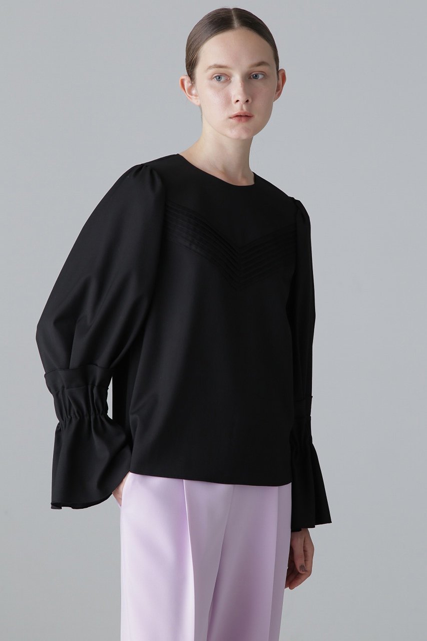 【アドーア/ADORE】のプレーンクロスブラウス インテリア・キッズ・メンズ・レディースファッション・服の通販 founy(ファニー) 　ファッション　Fashion　レディースファッション　Fashion for Women　トップス・カットソー　Cut & Sew Tops　シャツ・ブラウス・オフィスカジュアル　Elegant Blouses & Button-Ups　スリーブ　Sleeve, Long Sleeve / Short Sleeve　フェミニン　Feminine, Girly　ブラウジング　Blouson Silhouette, Cinched Waist　ロング　Long, Long-Length　ブラック|ID: prp329100004608135 ipo3291000000032923404