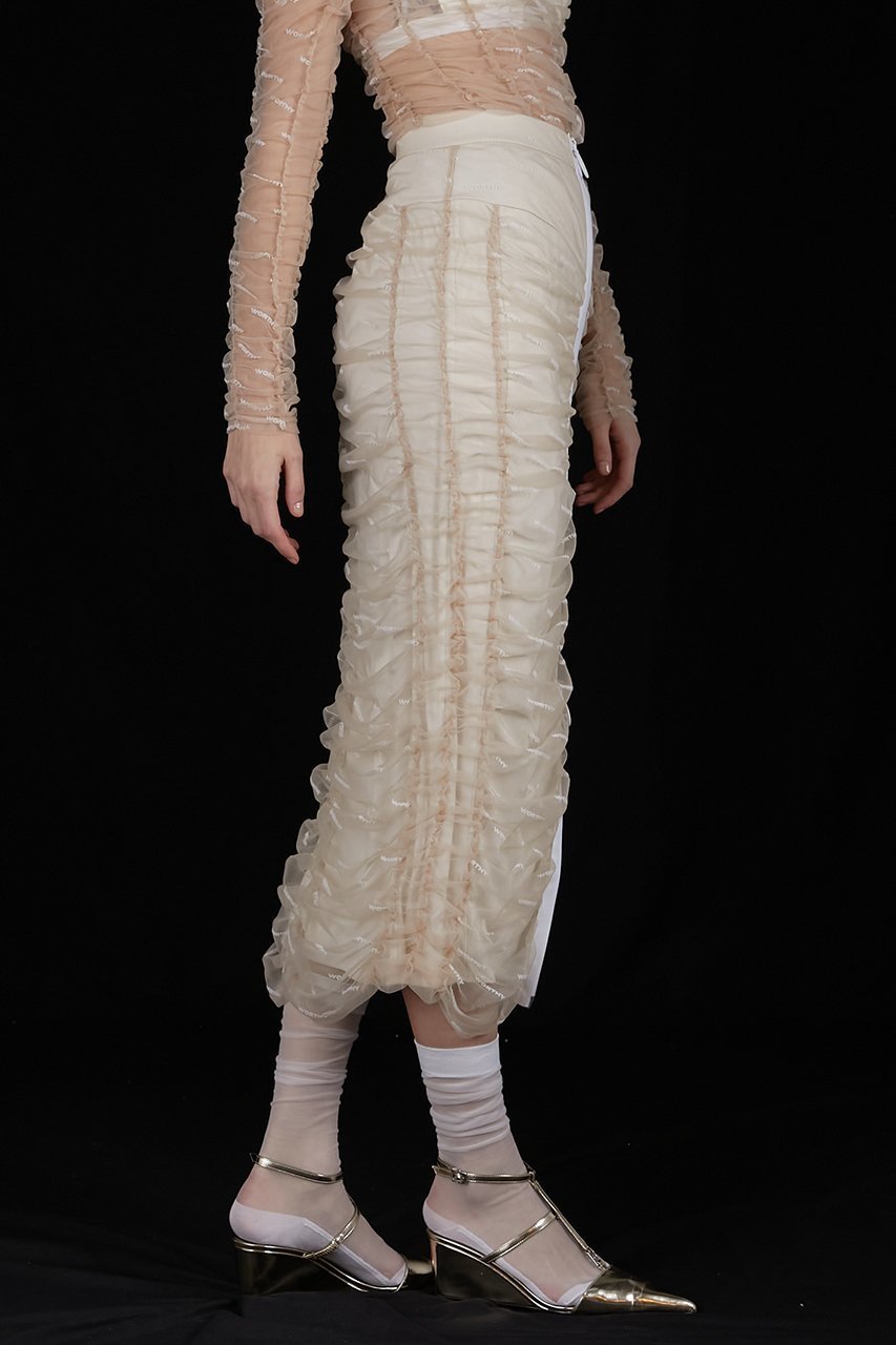 【プランク プロジェクト/PRANK PROJECT】のフロッキーロゴシャーリングスカート / Flocky Logo Shirring Skirt 人気、トレンドファッション・服の通販 founy(ファニー) ファッション Fashion レディースファッション Fashion for Women スカート Skirts ロングスカート Long Skirts / Maxi & Midi Skirts インナー Innerwear シアー Sheer, See-Through シャーリング Shirring, Ruched スポーティ Sporty, Casual Athletic ソックス Socks, Hosiery タイトスカート Pencil Skirt, Tight Skirt フロント Front, Front Design プリント Print, Printed Pattern ロング Long, Long-Length other-8|ID: prp329100004608141 ipo3291000000034423785