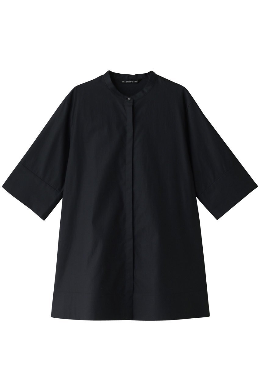 【ミズイロ インド/mizuiro ind】のstand collar A line shirt シャツ インテリア・キッズ・メンズ・レディースファッション・服の通販 founy(ファニー) 　ファッション　Fashion　レディースファッション　Fashion for Women　トップス・カットソー　Cut & Sew Tops　シャツ・ブラウス・オフィスカジュアル　Elegant Blouses & Button-Ups　ショート　Short, Short Length　シンプル　Simple, Minimal　スリーブ　Sleeve, Long Sleeve / Short Sleeve　ベーシック　Basic, Essential　エレガント 上品　Elegant　navy|ID: prp329100004608172 ipo3291000000032925206