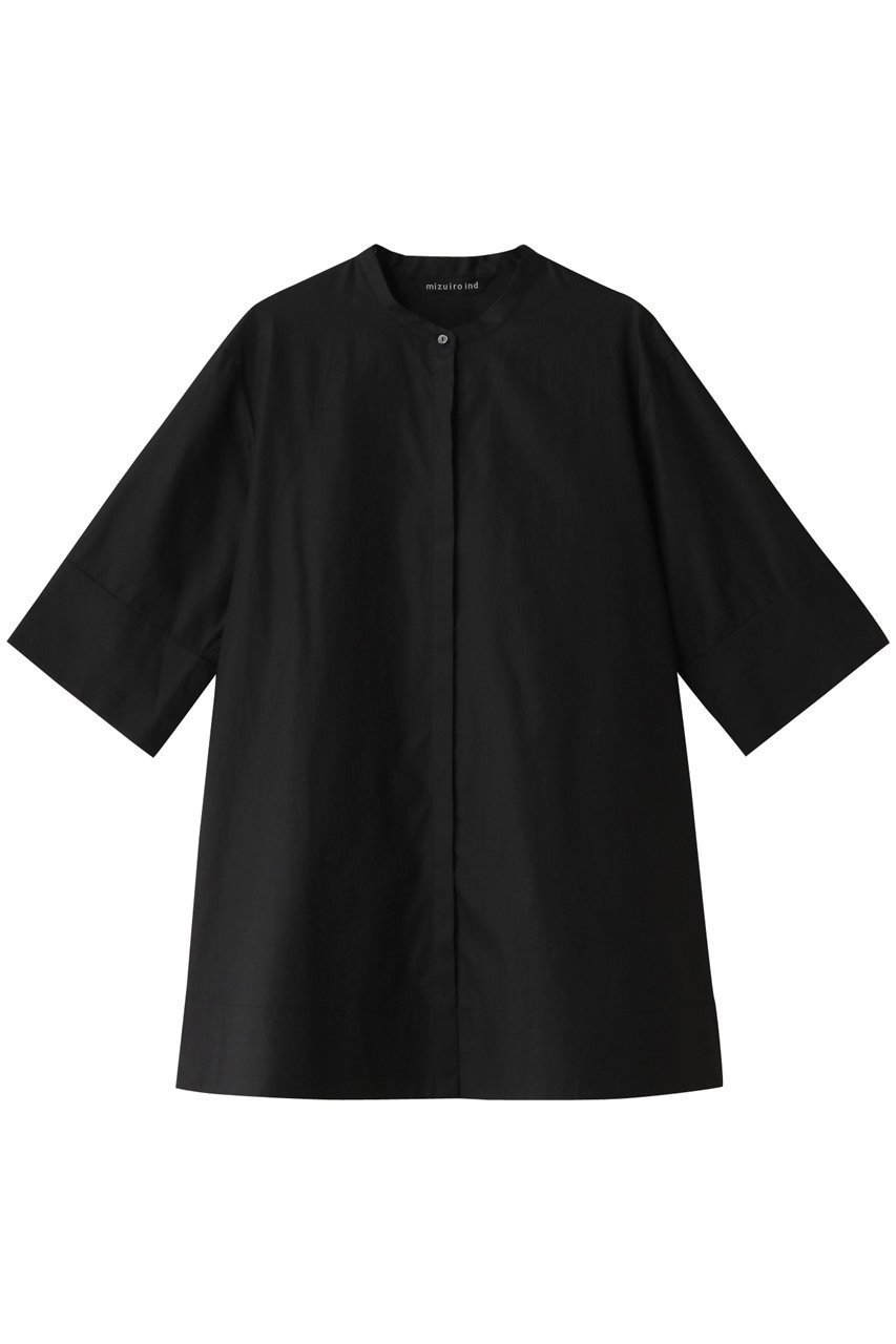 【ミズイロ インド/mizuiro ind】のstand collar A line shirt シャツ インテリア・キッズ・メンズ・レディースファッション・服の通販 founy(ファニー) 　ファッション　Fashion　レディースファッション　Fashion for Women　トップス・カットソー　Cut & Sew Tops　シャツ・ブラウス・オフィスカジュアル　Elegant Blouses & Button-Ups　ショート　Short, Short Length　シンプル　Simple, Minimal　スリーブ　Sleeve, Long Sleeve / Short Sleeve　ベーシック　Basic, Essential　エレガント 上品　Elegant　black|ID: prp329100004608172 ipo3291000000032925211