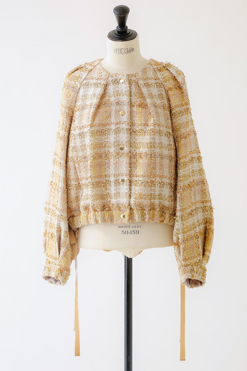 【デザイン ワークス/DESIGN WORKS】の【BEAUVET】ツィードブルゾン インテリア・キッズ・メンズ・レディースファッション・服の通販 founy(ファニー) ファッション Fashion レディースファッション Fashion for Women アウター Coat / Outerwear Collection レディースジャケット・軽アウター Jackets ブルゾンジャケット・スポーティアウター Blouson Jackets ジャケット Jacket, Outerwear チェック Check, Plaid, Tartan ツイード/ツィード Choker, Choker Necklace ツイード Twill, Twill Weave ブルゾン Blouson, Bomber Jacket リボン Ribbon, Bow エレガント 上品 Elegant ゴールド|ID: prp329100004608212 ipo3291000000035690650
