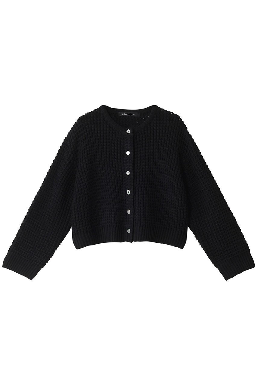 【ミズイロ インド/mizuiro ind】のwaffle knit C/D カーディガン インテリア・キッズ・メンズ・レディースファッション・服の通販 founy(ファニー) 　ファッション　Fashion　レディースファッション　Fashion for Women　トップス・カットソー　Cut & Sew Tops　ニット　Knit Tops & Sweaters　カーディガン・羽織り　Layered Style Cardigans　カーディガン　Cardigan, Knitwear　ショート　Short, Short Length　シンプル　Simple, Minimal　ワッフル　Waffle, Waffle Knit　black|ID: prp329100004608215 ipo3291000000032927056
