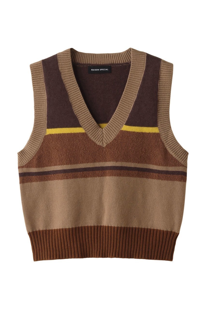 【メゾンスペシャル/MAISON SPECIAL】のBicolor Knit Vest/バイカラーベスト インテリア・キッズ・メンズ・レディースファッション・服の通販 founy(ファニー) 　ファッション　Fashion　レディースファッション　Fashion for Women　トップス・カットソー　Cut & Sew Tops　ニット　Knit Tops & Sweaters　ベスト&ジレ / 重ね着スタイル　Vests & Gilets　カジュアルプルオーバー・ニットトップス　Pullovers & Knit Tops / Casual Pullovers　カットソー　Cut and Sewn Top　キャミソール　Camisole, Spaghetti Strap Top　コンパクト　Compact, Small Size　タートル　Turtleneck, Turtle Collar　ブロック　Block, Solid Block Pattern　ベスト　Vest, Waistcoat　ボーダー　Border, Stripe　おすすめ　Recommended / Our Picks　BRN(ブラウン)|ID: prp329100004608221 ipo3291000000032927201