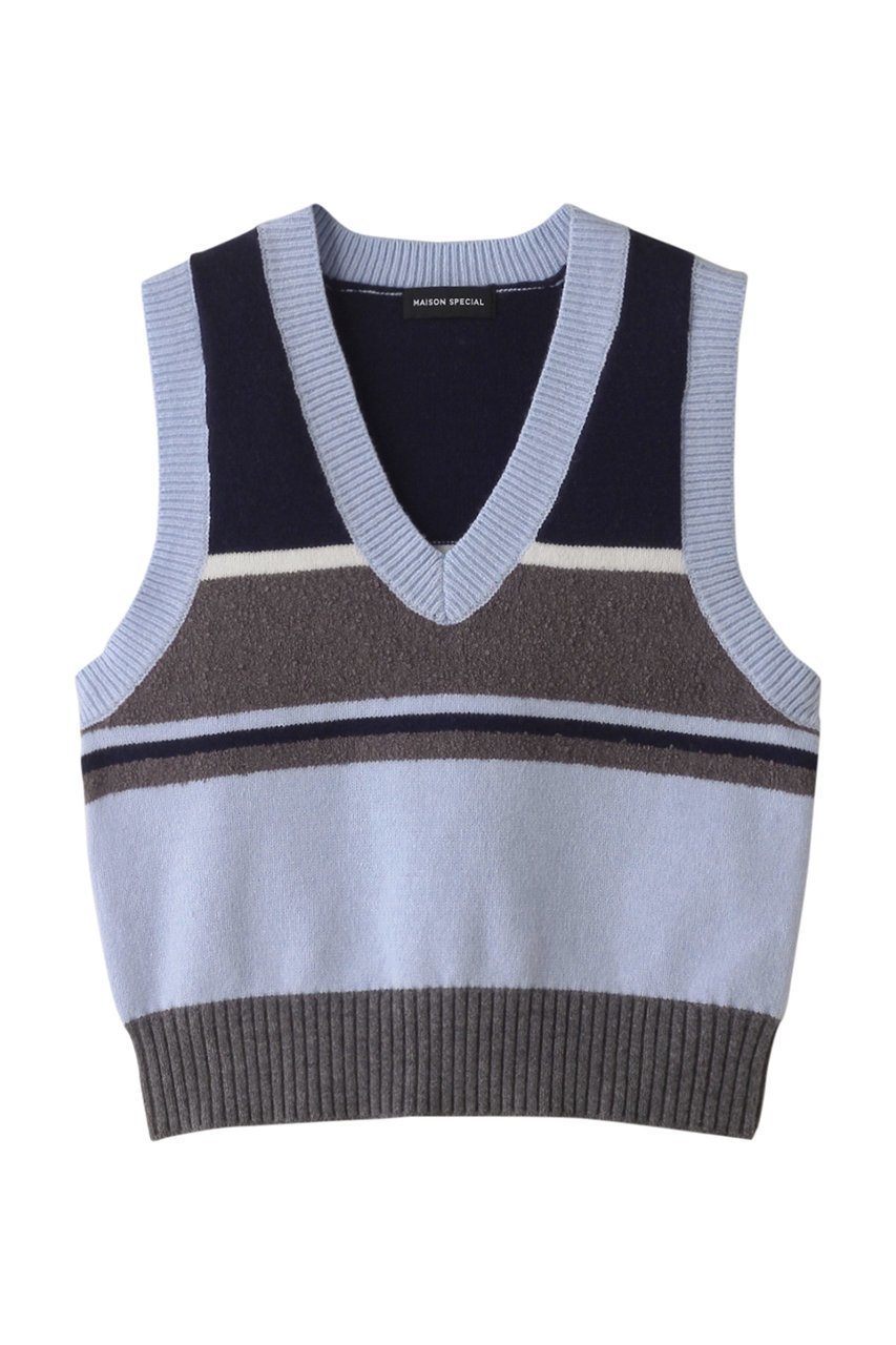 【メゾンスペシャル/MAISON SPECIAL】のBicolor Knit Vest/バイカラーベスト インテリア・キッズ・メンズ・レディースファッション・服の通販 founy(ファニー) 　ファッション　Fashion　レディースファッション　Fashion for Women　トップス・カットソー　Cut & Sew Tops　ニット　Knit Tops & Sweaters　ベスト&ジレ / 重ね着スタイル　Vests & Gilets　カジュアルプルオーバー・ニットトップス　Pullovers & Knit Tops / Casual Pullovers　カットソー　Cut and Sewn Top　キャミソール　Camisole, Spaghetti Strap Top　コンパクト　Compact, Small Size　タートル　Turtleneck, Turtle Collar　ブロック　Block, Solid Block Pattern　ベスト　Vest, Waistcoat　ボーダー　Border, Stripe　おすすめ　Recommended / Our Picks　BLU(ブルー)|ID: prp329100004608221 ipo3291000000034909914