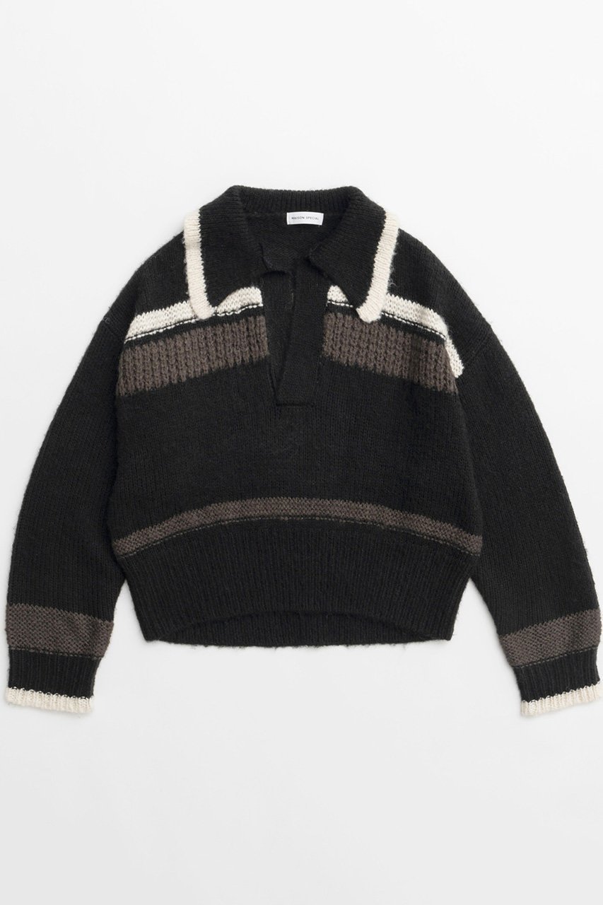 【メゾンスペシャル/MAISON SPECIAL】のSkipper Short Length Knit Tops/スキッパーショートニット インテリア・キッズ・メンズ・レディースファッション・服の通販 founy(ファニー) 　ファッション　Fashion　レディースファッション　Fashion for Women　トップス・カットソー　Cut & Sew Tops　ニット　Knit Tops & Sweaters　カジュアルプルオーバー・ニットトップス　Pullovers & Knit Tops / Casual Pullovers　おすすめ　Recommended / Our Picks　インナー　Innerwear　グラフィック　Graphic, Graphic Design　ショート　Short, Short Length　スキッパー　Skipper, Open Collar　BLK(ブラック)|ID: prp329100004608226 ipo3291000000032927631