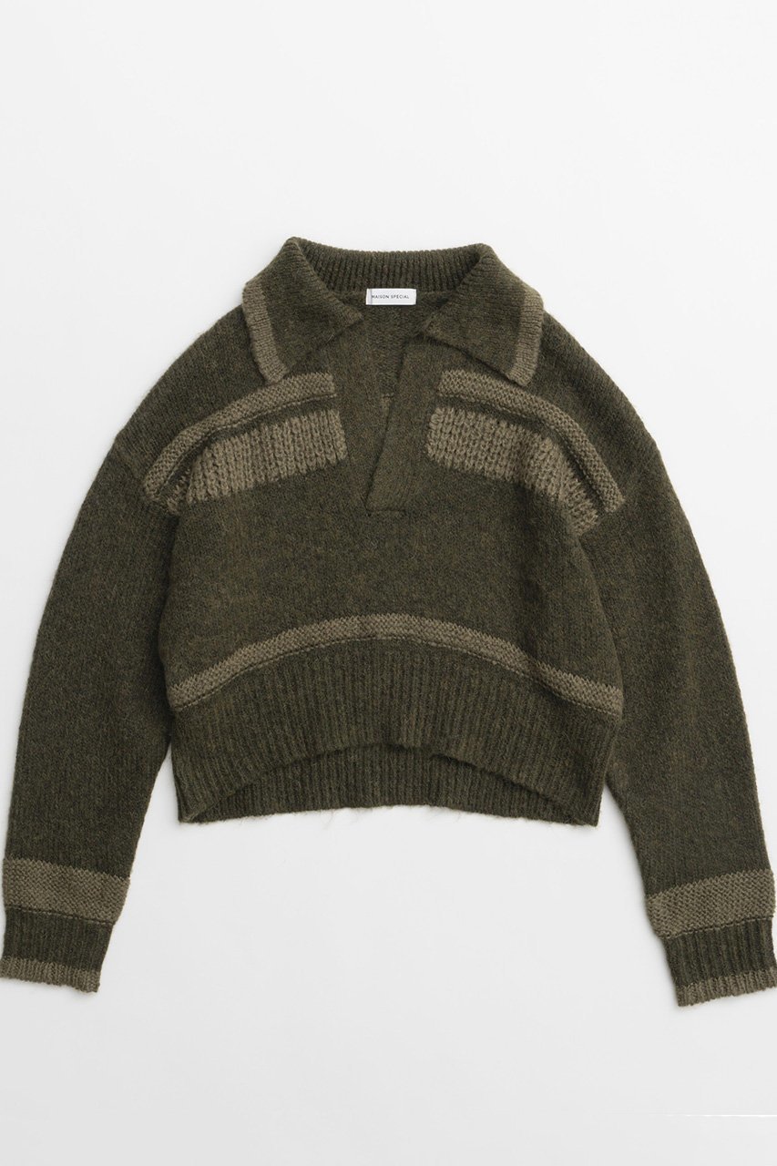 【メゾンスペシャル/MAISON SPECIAL】のSkipper Short Length Knit Tops/スキッパーショートニット インテリア・キッズ・メンズ・レディースファッション・服の通販 founy(ファニー) 　ファッション　Fashion　レディースファッション　Fashion for Women　トップス・カットソー　Cut & Sew Tops　ニット　Knit Tops & Sweaters　カジュアルプルオーバー・ニットトップス　Pullovers & Knit Tops / Casual Pullovers　おすすめ　Recommended / Our Picks　インナー　Innerwear　グラフィック　Graphic, Graphic Design　ショート　Short, Short Length　スキッパー　Skipper, Open Collar　KHK(カーキ)|ID: prp329100004608226 ipo3291000000032927637