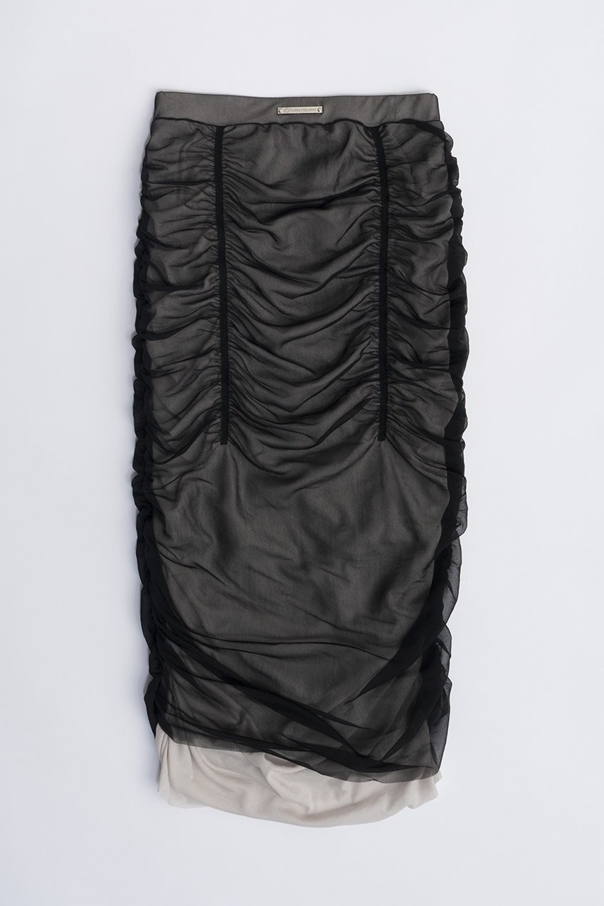 【プランク プロジェクト/PRANK PROJECT】のシアーレイヤーシャーリングタイトスカート / Sheer Layered Shirring Tight Skirt インテリア・キッズ・メンズ・レディースファッション・服の通販 founy(ファニー) 　ファッション　Fashion　レディースファッション　Fashion for Women　スカート　Skirts　ロングスカート　Long Skirts / Maxi & Midi Skirts　おすすめ　Recommended / Our Picks　カットソー　Cut and Sewn Top　シャーリング　Shirring, Ruched　タイトスカート　Pencil Skirt, Tight Skirt　ロング　Long, Long-Length　BLK(ブラック)|ID: prp329100004608247 ipo3291000000035728394