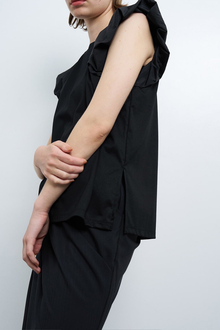 【ランバン オン ブルー/LANVIN en Bleu】のパフショルダーコンビカットソー 人気、トレンドファッション・服の通販 founy(ファニー) 　ファッション　Fashion　レディースファッション　Fashion for Women　トップス・カットソー　Cut & Sew Tops　シャツ・ブラウス・オフィスカジュアル　Elegant Blouses & Button-Ups　ロングTシャツ・Tシャツ　Longline T-Shirts & Tees　カットソー・ベーシックTシャツ　Cut-and-Sewn Tops / Stretch Tees & Basics　カットソー　Cut and Sewn Top　ショルダー　Shoulder, Shoulder Strap　ショート　Short, Short Length　スリット　Slit, Slit Detail　スリーブ　Sleeve, Long Sleeve / Short Sleeve　ボトム　Bottoms, Lower Wear　other-6|ID: prp329100004608248 ipo3291000000032928988