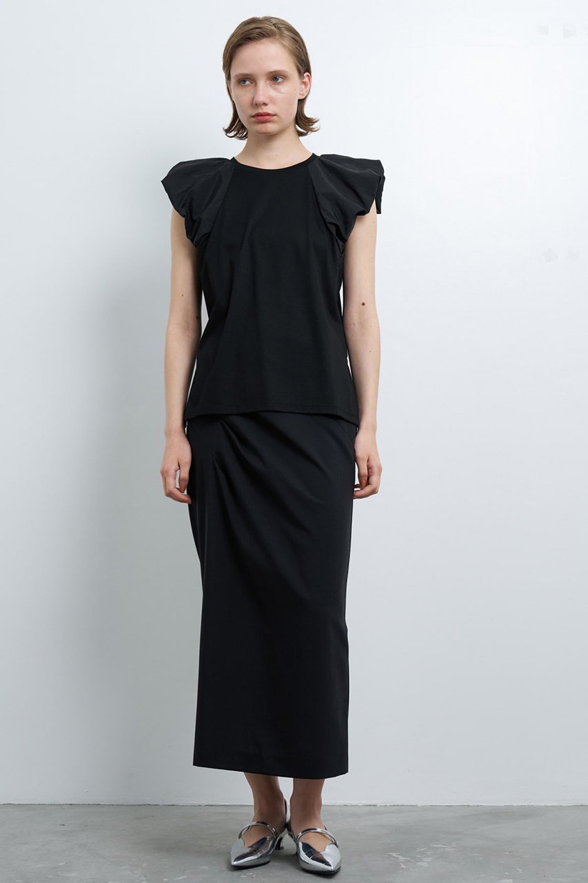 【ランバン オン ブルー/LANVIN en Bleu】のパフショルダーコンビカットソー 人気、トレンドファッション・服の通販 founy(ファニー) 　ファッション　Fashion　レディースファッション　Fashion for Women　トップス・カットソー　Cut & Sew Tops　シャツ・ブラウス・オフィスカジュアル　Elegant Blouses & Button-Ups　ロングTシャツ・Tシャツ　Longline T-Shirts & Tees　カットソー・ベーシックTシャツ　Cut-and-Sewn Tops / Stretch Tees & Basics　カットソー　Cut and Sewn Top　ショルダー　Shoulder, Shoulder Strap　ショート　Short, Short Length　スリット　Slit, Slit Detail　スリーブ　Sleeve, Long Sleeve / Short Sleeve　ボトム　Bottoms, Lower Wear　other-7|ID: prp329100004608248 ipo3291000000032928993