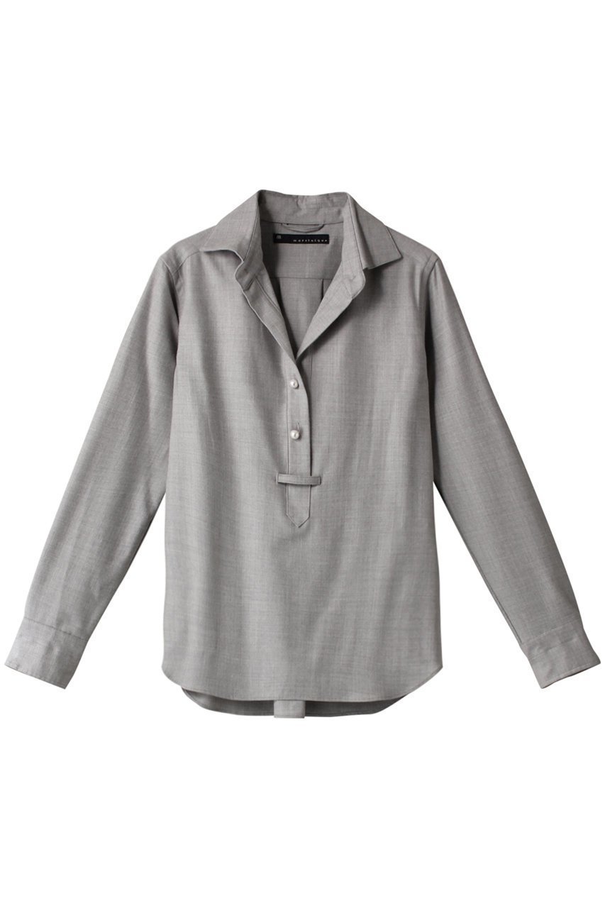 【マルティニーク/martinique】のサキソニーパールスキッパーシャツ インテリア・キッズ・メンズ・レディースファッション・服の通販 founy(ファニー) 　ファッション　Fashion　レディースファッション　Fashion for Women　トップス・カットソー　Cut & Sew Tops　シャツ・ブラウス・オフィスカジュアル　Elegant Blouses & Button-Ups　シェイプ　Shape, Slim Fit　スキッパー　Skipper, Open Collar　スリーブ　Sleeve, Long Sleeve / Short Sleeve　パール　Pearl, Pearl Accent　ロング　Long, Long-Length　エレガント 上品　Elegant　A/W・秋冬　Autumn/Winter　グレー|ID: prp329100004608263 ipo3291000000032929681