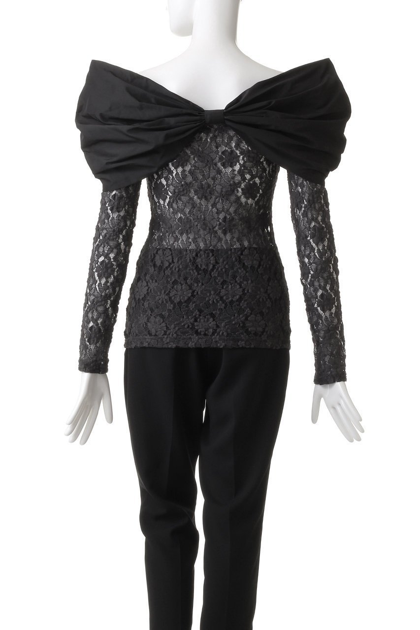 【プランク プロジェクト/PRANK PROJECT】のオフショルリボントップ / Off Shoulder Ribbon Top 人気、トレンドファッション・服の通販 founy(ファニー) ファッション Fashion レディースファッション Fashion for Women トップス・カットソー Cut & Sew Tops シャツ・ブラウス・オフィスカジュアル Elegant Blouses & Button-Ups おすすめ Recommended / Our Picks インナー Innerwear スリーブ Sleeve, Long Sleeve / Short Sleeve タンク Tank Top, Sleeveless Top デコルテ Décolleté, Neckline フラワー Flower, Floral ベロア Velour, Soft Velvet リボン Ribbon, Bow レース Lace, Lace Fabric ロング Long, Long-Length エレガント 上品 Elegant other-4|ID: prp329100004608270 ipo3291000000034422482