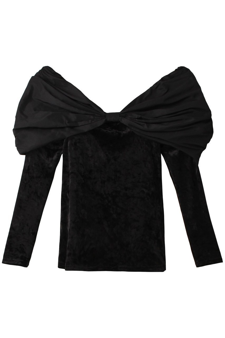 【プランク プロジェクト/PRANK PROJECT】のオフショルリボントップ / Off Shoulder Ribbon Top インテリア・キッズ・メンズ・レディースファッション・服の通販 founy(ファニー) 　ファッション　Fashion　レディースファッション　Fashion for Women　トップス・カットソー　Cut & Sew Tops　シャツ・ブラウス・オフィスカジュアル　Elegant Blouses & Button-Ups　おすすめ　Recommended / Our Picks　インナー　Innerwear　スリーブ　Sleeve, Long Sleeve / Short Sleeve　タンク　Tank Top, Sleeveless Top　デコルテ　Décolleté, Neckline　フラワー　Flower, Floral　ベロア　Velour, Soft Velvet　リボン　Ribbon, Bow　レース　Lace, Lace Fabric　ロング　Long, Long-Length　エレガント 上品　Elegant　BLK(ブラック)|ID: prp329100004608270 ipo3291000000035837855