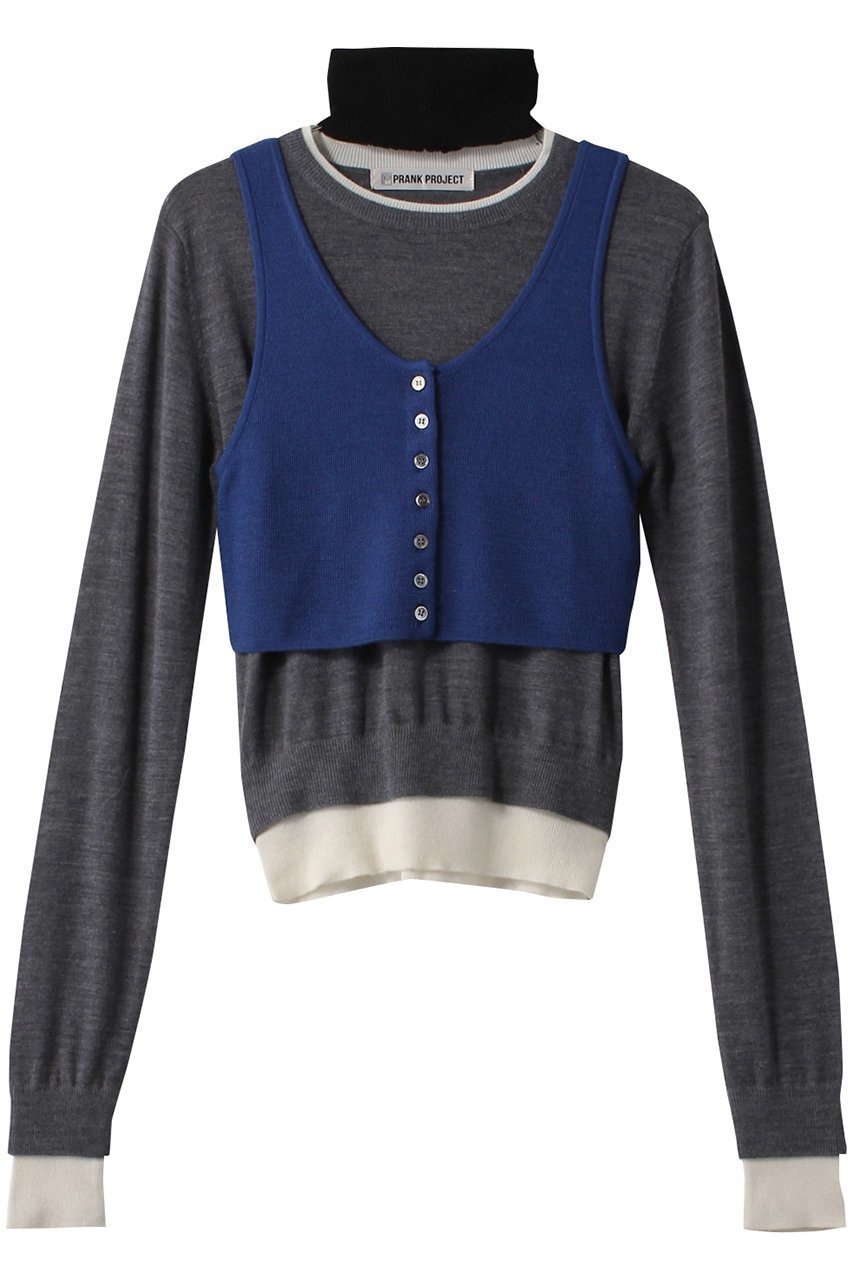 【プランク プロジェクト/PRANK PROJECT】のレイヤードカラーブロックニット / Layered Color Block Knit インテリア・キッズ・メンズ・レディースファッション・服の通販 founy(ファニー) 　ファッション　Fashion　レディースファッション　Fashion for Women　トップス・カットソー　Cut & Sew Tops　ニット　Knit Tops & Sweaters　カジュアルプルオーバー・ニットトップス　Pullovers & Knit Tops / Casual Pullovers　タンク　Tank Top, Sleeveless Top　トレンド　Trend, Trending Now　ベスト　Vest, Waistcoat　長袖　Long Sleeve, Full Sleeve　GRY(グレー)|ID: prp329100004608284 ipo3291000000034422855