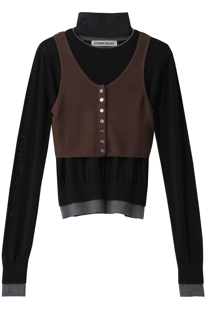【プランク プロジェクト/PRANK PROJECT】のレイヤードカラーブロックニット / Layered Color Block Knit インテリア・キッズ・メンズ・レディースファッション・服の通販 founy(ファニー) 　ファッション　Fashion　レディースファッション　Fashion for Women　トップス・カットソー　Cut & Sew Tops　ニット　Knit Tops & Sweaters　カジュアルプルオーバー・ニットトップス　Pullovers & Knit Tops / Casual Pullovers　タンク　Tank Top, Sleeveless Top　トレンド　Trend, Trending Now　ベスト　Vest, Waistcoat　長袖　Long Sleeve, Full Sleeve　BLK(ブラック)|ID: prp329100004608284 ipo3291000000034422856