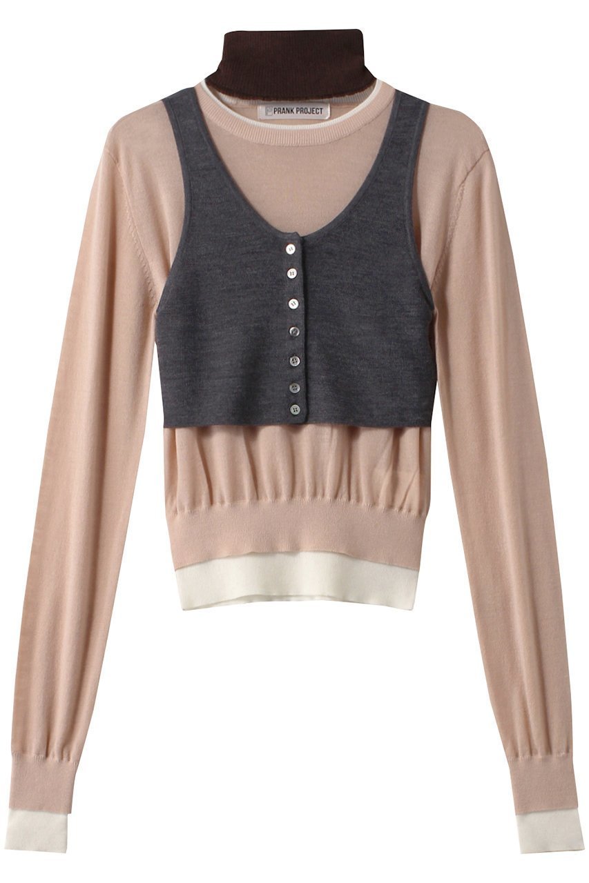 【プランク プロジェクト/PRANK PROJECT】のレイヤードカラーブロックニット / Layered Color Block Knit インテリア・キッズ・メンズ・レディースファッション・服の通販 founy(ファニー) 　ファッション　Fashion　レディースファッション　Fashion for Women　トップス・カットソー　Cut & Sew Tops　ニット　Knit Tops & Sweaters　カジュアルプルオーバー・ニットトップス　Pullovers & Knit Tops / Casual Pullovers　タンク　Tank Top, Sleeveless Top　トレンド　Trend, Trending Now　ベスト　Vest, Waistcoat　長袖　Long Sleeve, Full Sleeve　BGE(ベージュ)|ID: prp329100004608284 ipo3291000000034422857