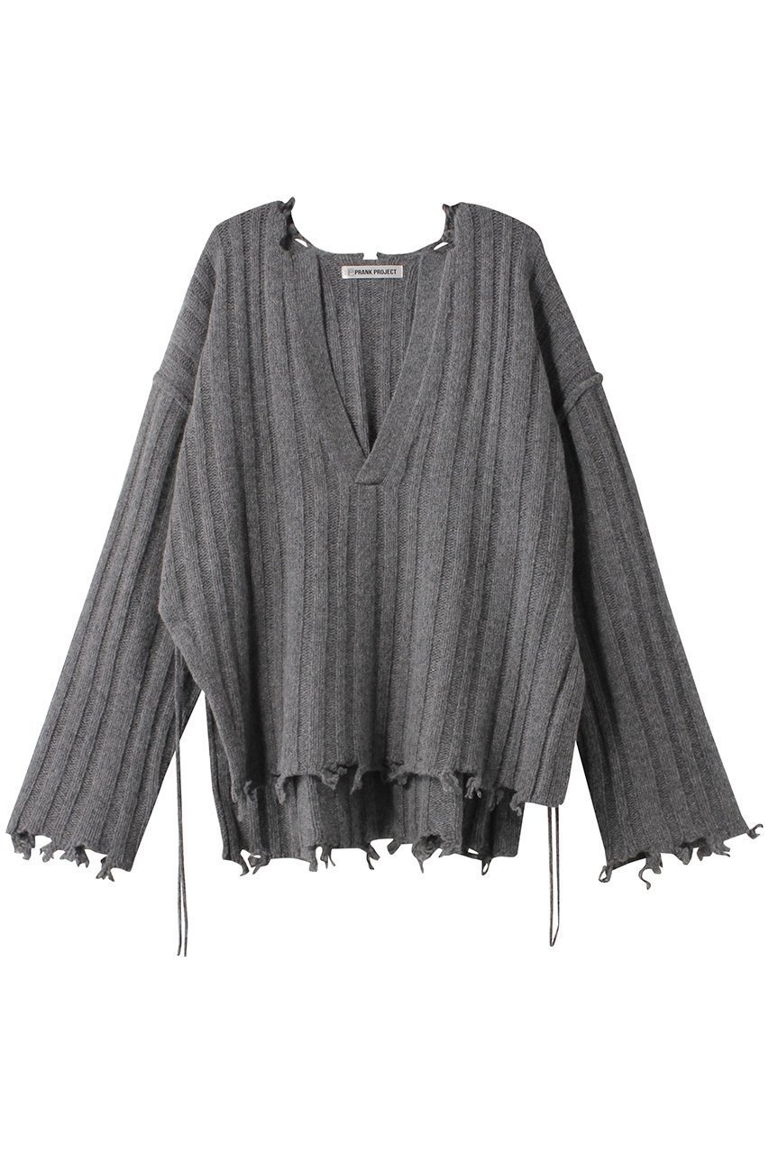 【プランク プロジェクト/PRANK PROJECT】のブランジネックニット / Plunge Neck Knit インテリア・キッズ・メンズ・レディースファッション・服の通販 founy(ファニー) 　ファッション　Fashion　レディースファッション　Fashion for Women　トップス・カットソー　Cut & Sew Tops　ニット　Knit Tops & Sweaters　カジュアルプルオーバー・ニットトップス　Pullovers & Knit Tops / Casual Pullovers　おすすめ　Recommended / Our Picks　アシンメトリー　Asymmetrical Style　インナー　Innerwear　スリット　Slit, Slit Detail　ダメージ　Distressed, Destroyed　GRY(グレー)|ID: prp329100004608286 ipo3291000000034980612