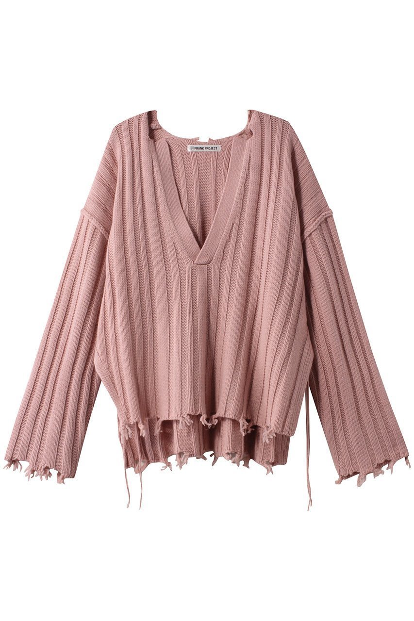 【プランク プロジェクト/PRANK PROJECT】のブランジネックニット / Plunge Neck Knit インテリア・キッズ・メンズ・レディースファッション・服の通販 founy(ファニー) 　ファッション　Fashion　レディースファッション　Fashion for Women　トップス・カットソー　Cut & Sew Tops　ニット　Knit Tops & Sweaters　カジュアルプルオーバー・ニットトップス　Pullovers & Knit Tops / Casual Pullovers　おすすめ　Recommended / Our Picks　アシンメトリー　Asymmetrical Style　インナー　Innerwear　スリット　Slit, Slit Detail　ダメージ　Distressed, Destroyed　PNK(ピンク)|ID: prp329100004608286 ipo3291000000034980614