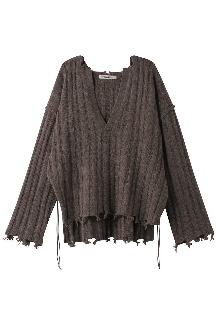【プランク プロジェクト/PRANK PROJECT】のブランジネックニット / Plunge Neck Knit インテリア・キッズ・メンズ・レディースファッション・服の通販 founy(ファニー) 　ファッション　Fashion　レディースファッション　Fashion for Women　トップス・カットソー　Cut & Sew Tops　ニット　Knit Tops & Sweaters　カジュアルプルオーバー・ニットトップス　Pullovers & Knit Tops / Casual Pullovers　おすすめ　Recommended / Our Picks　アシンメトリー　Asymmetrical Style　インナー　Innerwear　スリット　Slit, Slit Detail　ダメージ　Distressed, Destroyed　BRN(ブラウン)|ID: prp329100004608286 ipo3291000000034980615