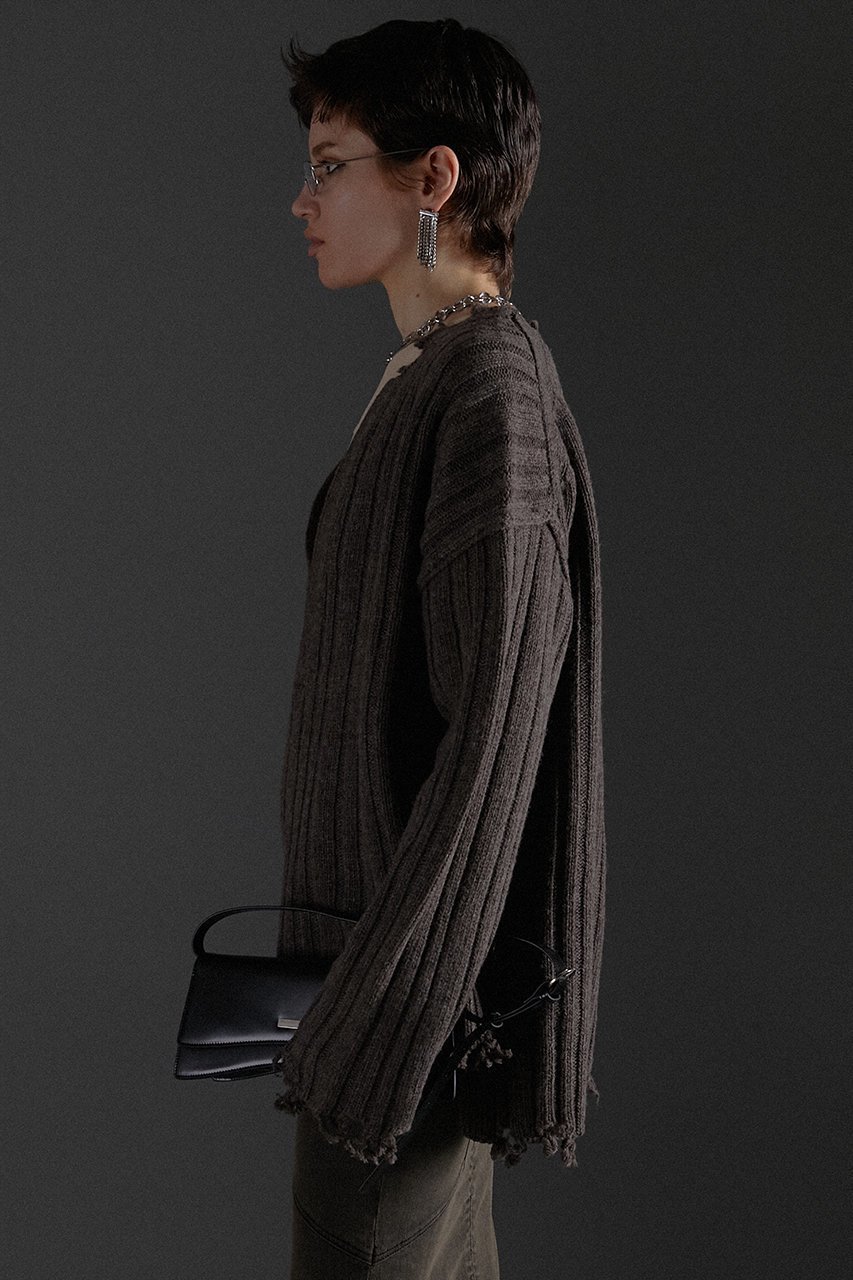 【プランク プロジェクト/PRANK PROJECT】のブランジネックニット / Plunge Neck Knit 人気、トレンドファッション・服の通販 founy(ファニー) 　ファッション　Fashion　レディースファッション　Fashion for Women　トップス・カットソー　Cut & Sew Tops　ニット　Knit Tops & Sweaters　カジュアルプルオーバー・ニットトップス　Pullovers & Knit Tops / Casual Pullovers　おすすめ　Recommended / Our Picks　アシンメトリー　Asymmetrical Style　インナー　Innerwear　スリット　Slit, Slit Detail　ダメージ　Distressed, Destroyed　other-7|ID: prp329100004608286 ipo3291000000034980621