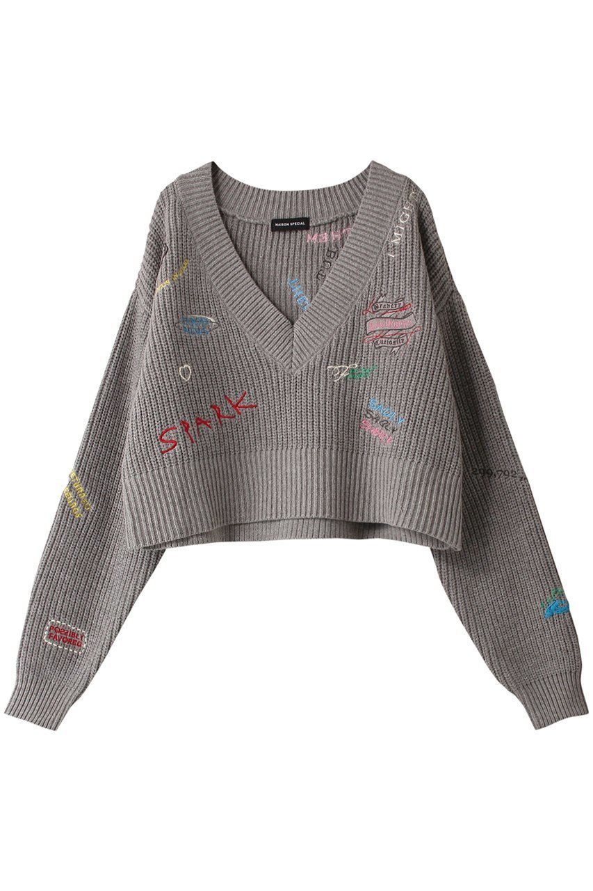 【メゾンスペシャル/MAISON SPECIAL】のV-neck Embroidery Knitwear/Vネックエンブロイダリーニット 人気、トレンドファッション・服の通販 founy(ファニー) 　ファッション　Fashion　レディースファッション　Fashion for Women　トップス・カットソー　Cut & Sew Tops　ニット　Knit Tops & Sweaters　カジュアルプルオーバー・ニットトップス　Pullovers & Knit Tops / Casual Pullovers　Vネックトップス　V-Neck Tops / V-Cut Neckline Shirts　おすすめ　Recommended / Our Picks　グラフィック　Graphic, Graphic Design　 other-1|ID: prp329100004608287 ipo3291000000032931433